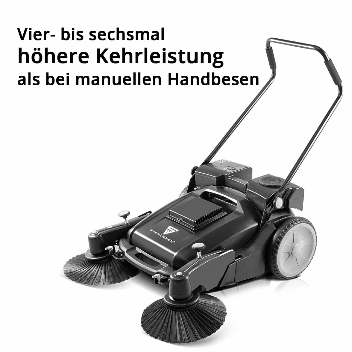 Barredora STAHLWERK SLW-55 ST con anchura de barrido de 1000 mm, capacidad de 55 l y depósito de agua de 5 l, barredora manual/barredora de suelos húmedos para limpieza en seco y en húmedo.