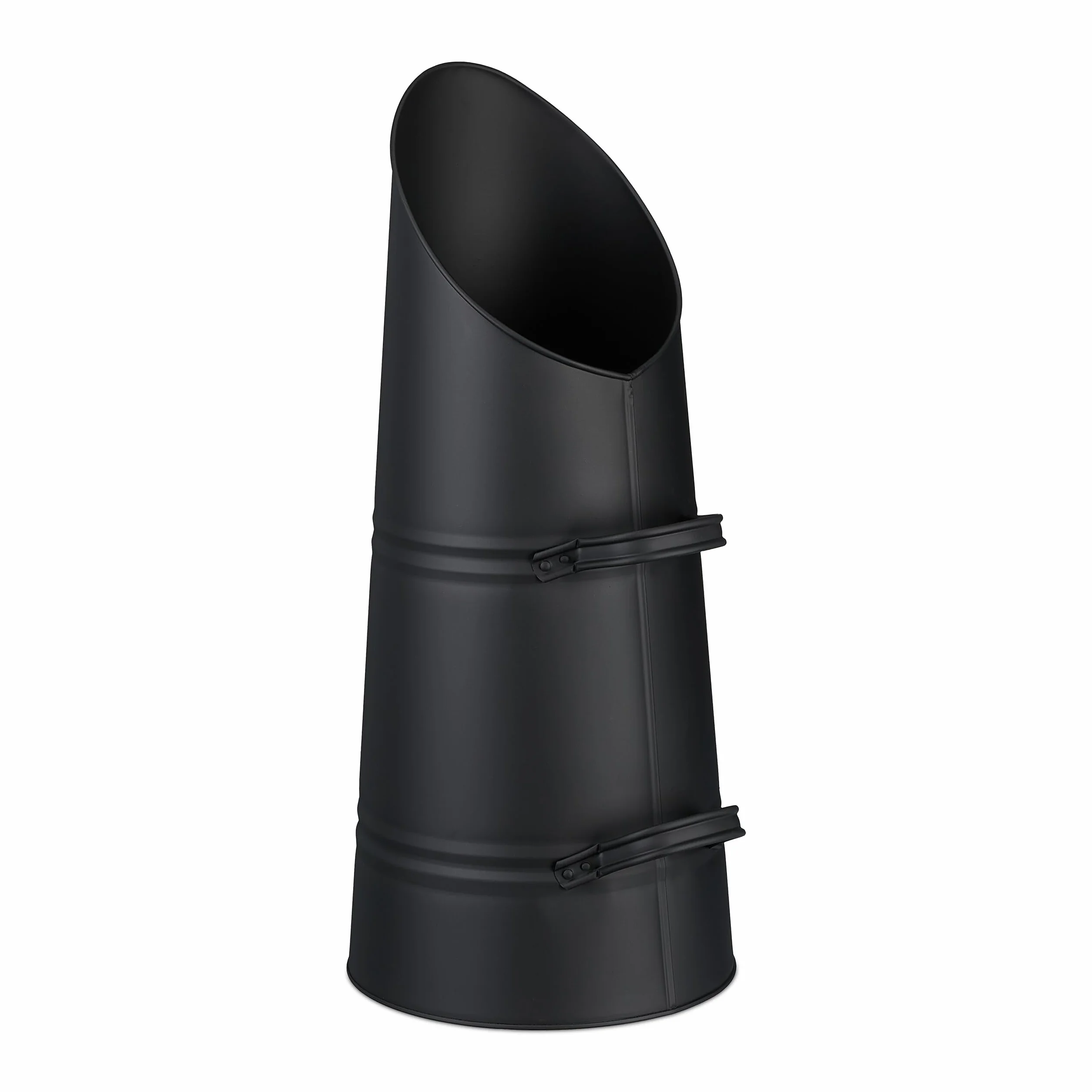 Relaxdays Cubo de Carbón 16 L, Hierro, Recipiente para Pellets con 2 Asas, Recogedor de Cenizas Chimenea, Metal, Negro
