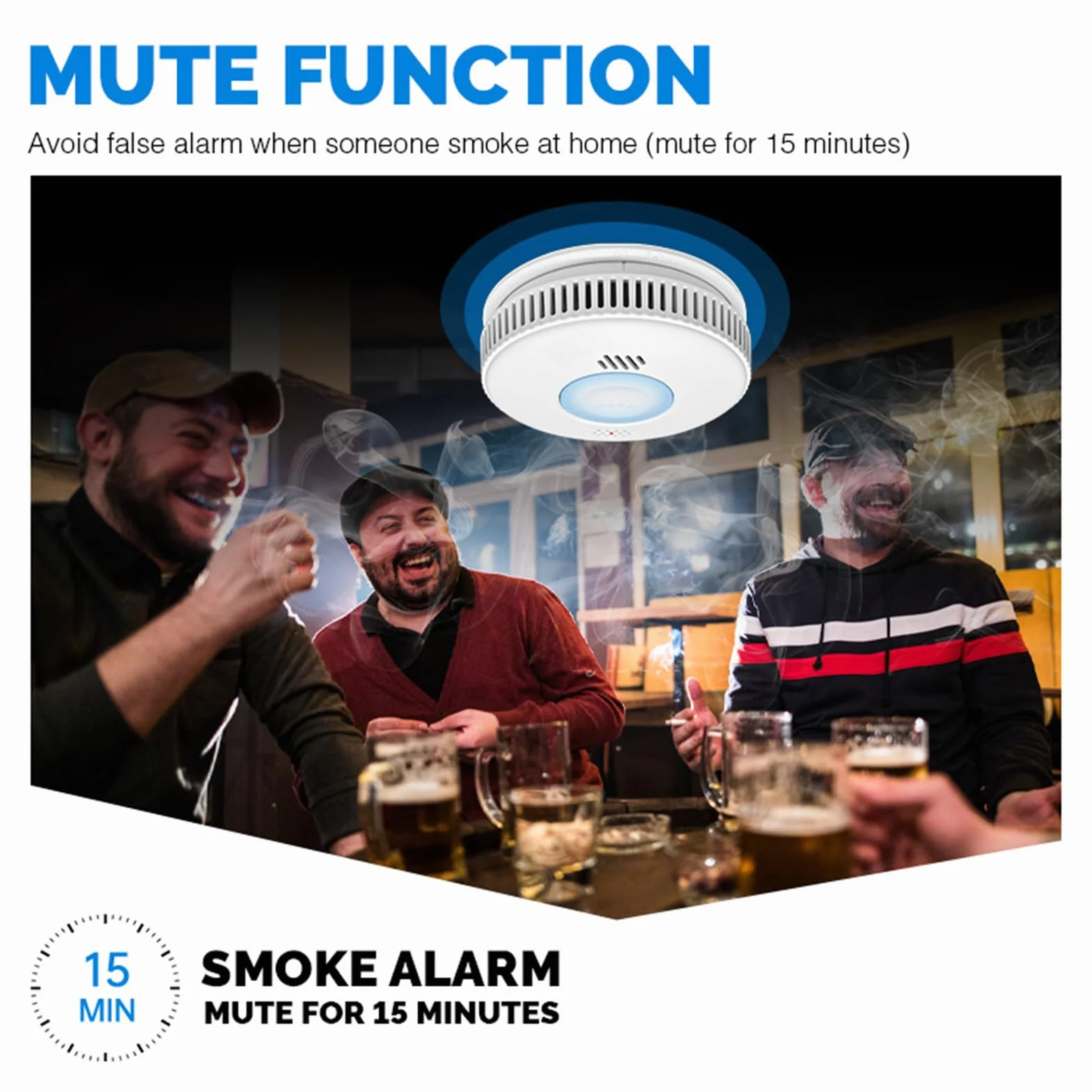 Alarma de Incendio con Detector de Humo,Alarma de Humo con Sensor Fotoeléctrico Avanzado,Monitoreo de Alarma de Incendio con Batería Recargable de 3 Años de Vida Útil,Alarma de 85dB con Indicador.1PCS