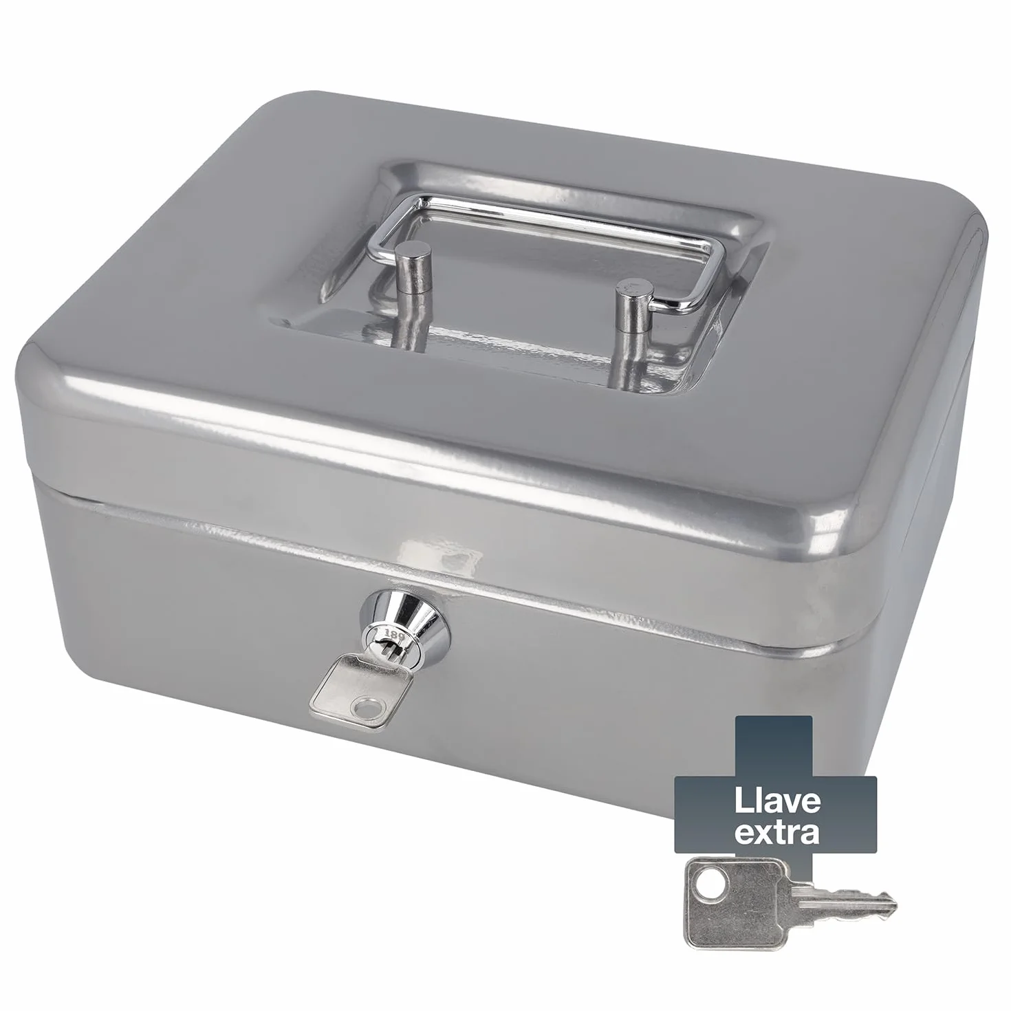 Westcott Caja de efectivo con cerradura 20 cm plata chapa de acero 2 llaves inserto extraíble monedas 3 compartimentos