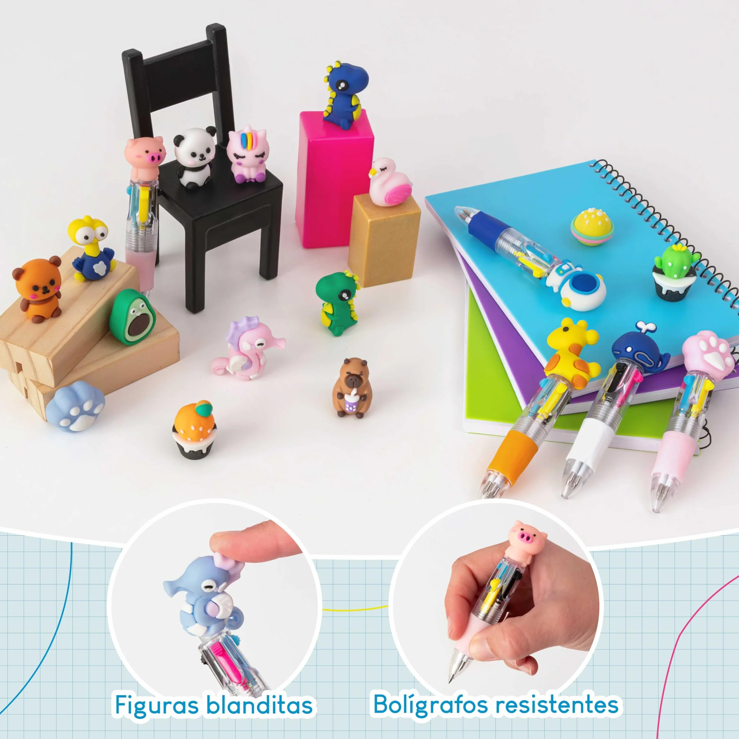 BONNYCO Boligrafo Multicolor 4 Colores con Figuras Divertidas, Pack 30 Regalos Cumpleaños Niños Colegio