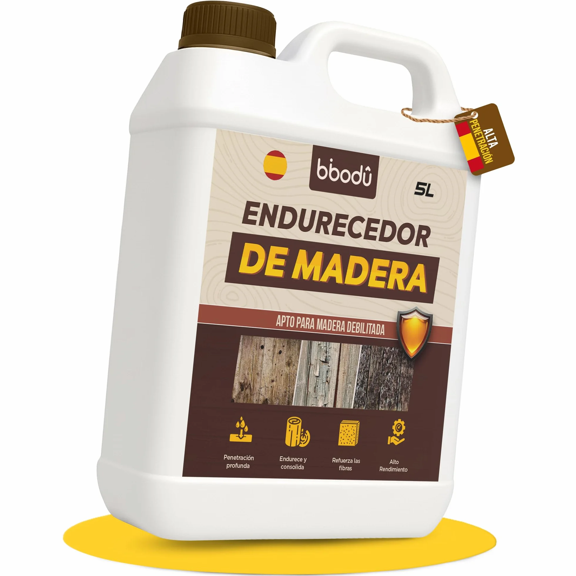 Endurecedor de Madera 5L de Alta Penetración | Consolida & Refuerza Madera Blanda, Carcomida o Deteriorada | Interior y Exterior