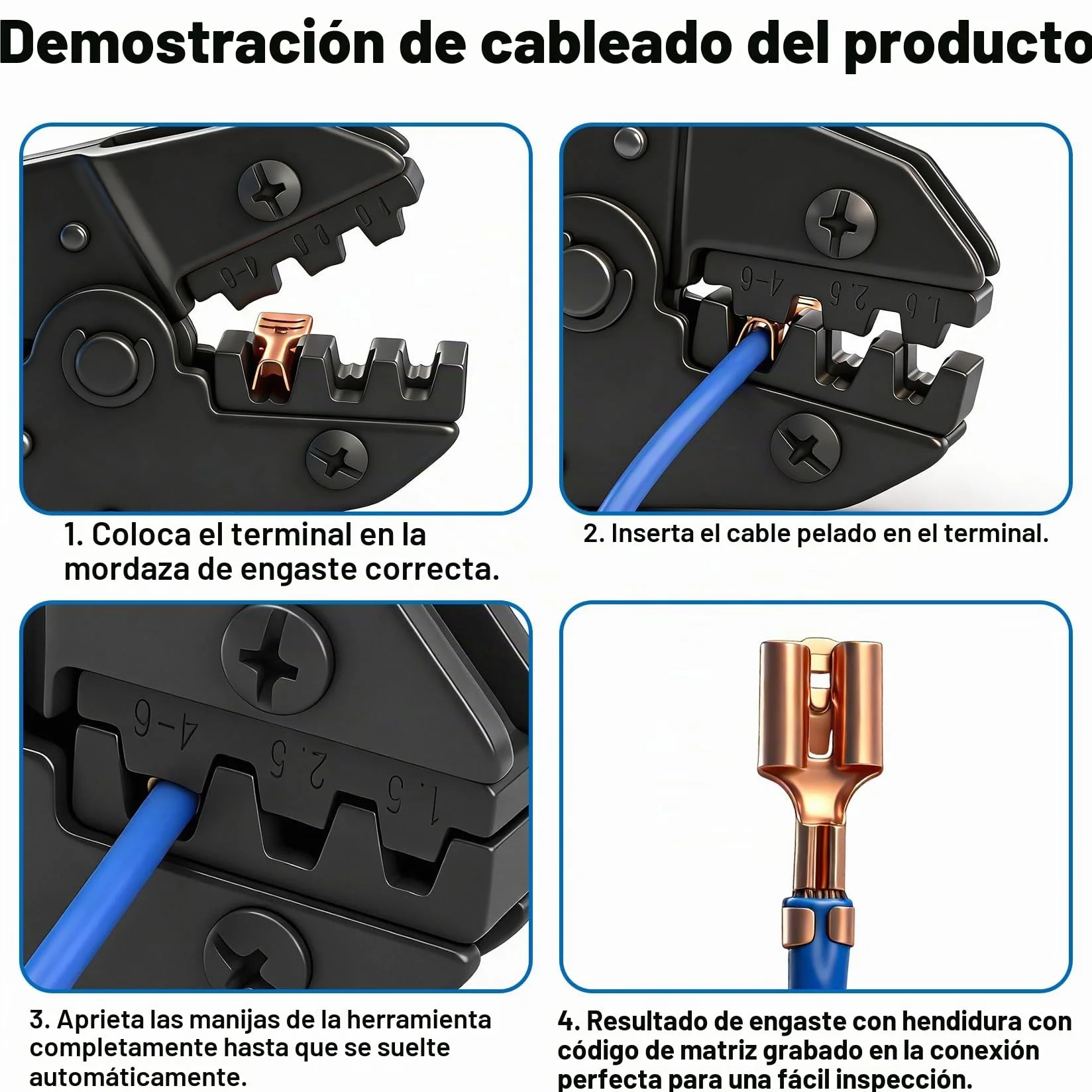 Heschen 100 terminales de crimpado de pala 6,3 mm latón no aislados para cables 1-1,5 mm²