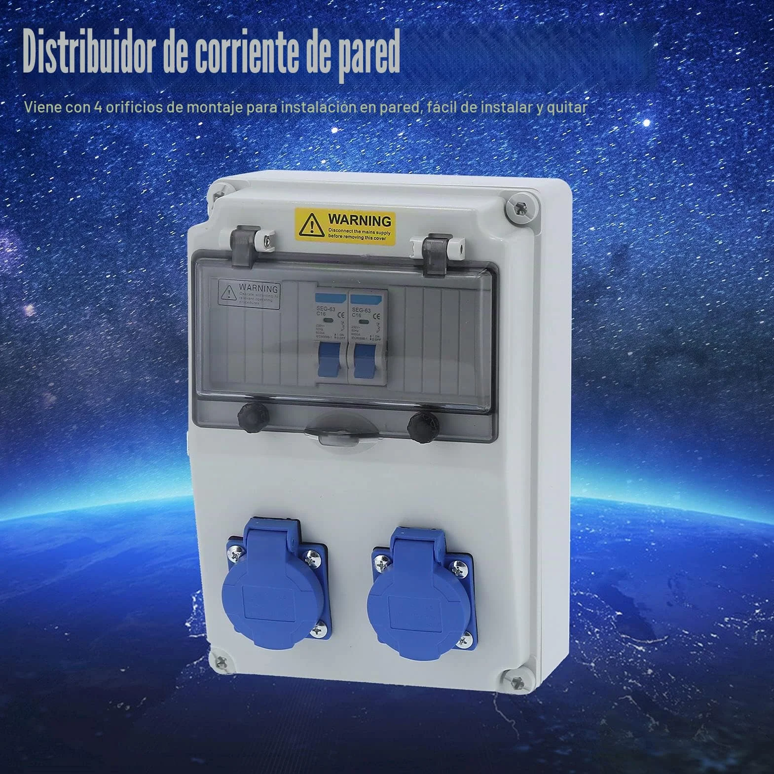 Distribuidor de pared de 2 posiciones, 16 A 220 – 250 V, distribuidor de corriente de construcción, distribuidor de corriente para montaje en pared, IP65 (enchufe de la UE)