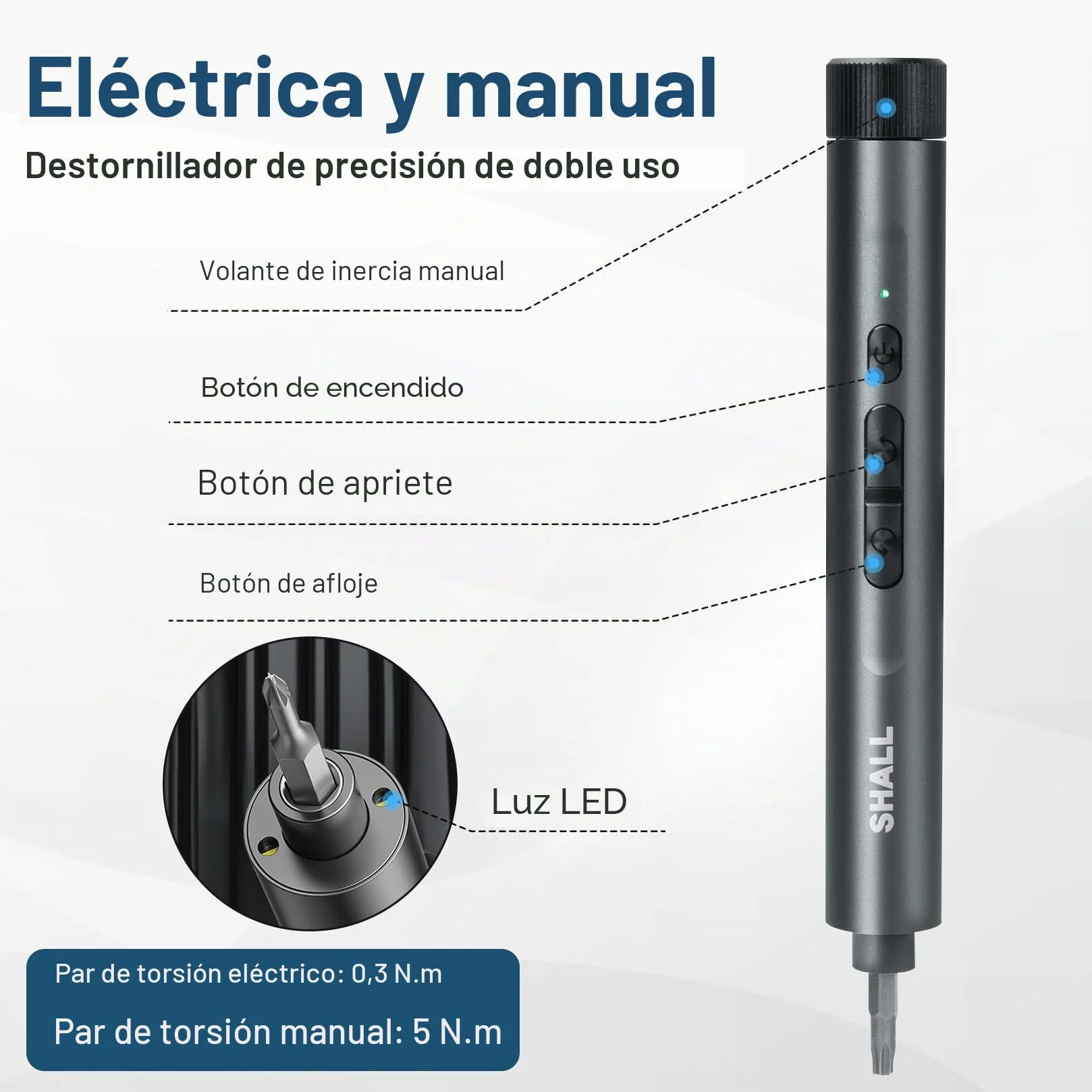 SHALL 127 piezas Mini-destornillador eléctrico-set, 120 piezas S2-bits con destornilladores eléctricos y manuales en estilo pin para computadoras portátiles, iPhones, gafas y electrónica