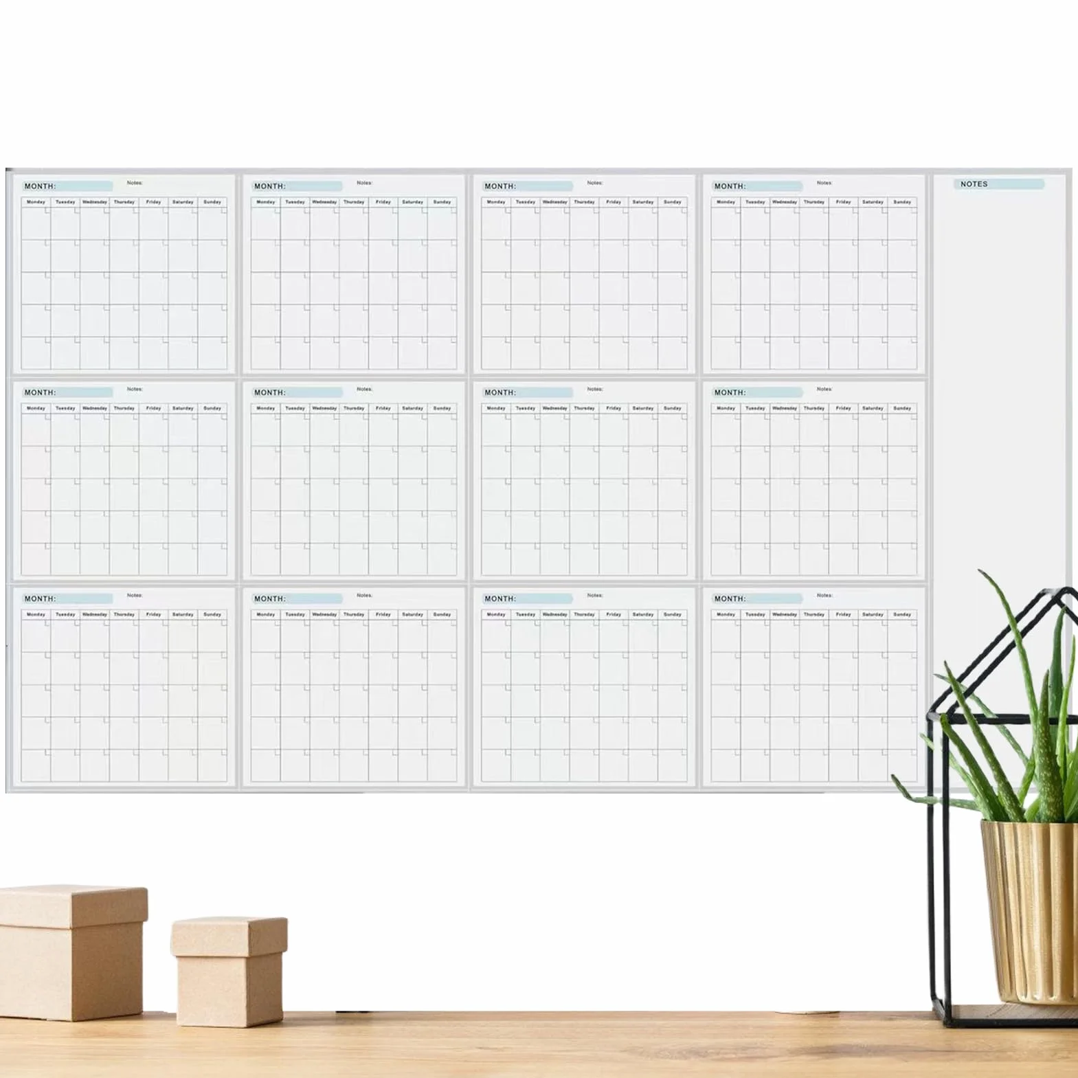 Calendario anual de pizarra blanca 150 x 85 cm reutilizable planificador de pared