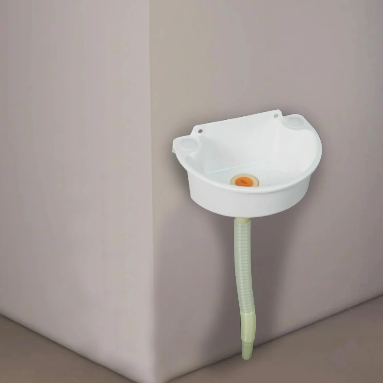 Lavabo simple de plástico,lavabo pequeño sin perforación y pared, lavamanos mini,lavabo pequeño en el balcón del baño de tipo pequeño,con tubería de agua de plástico[Blanco]
