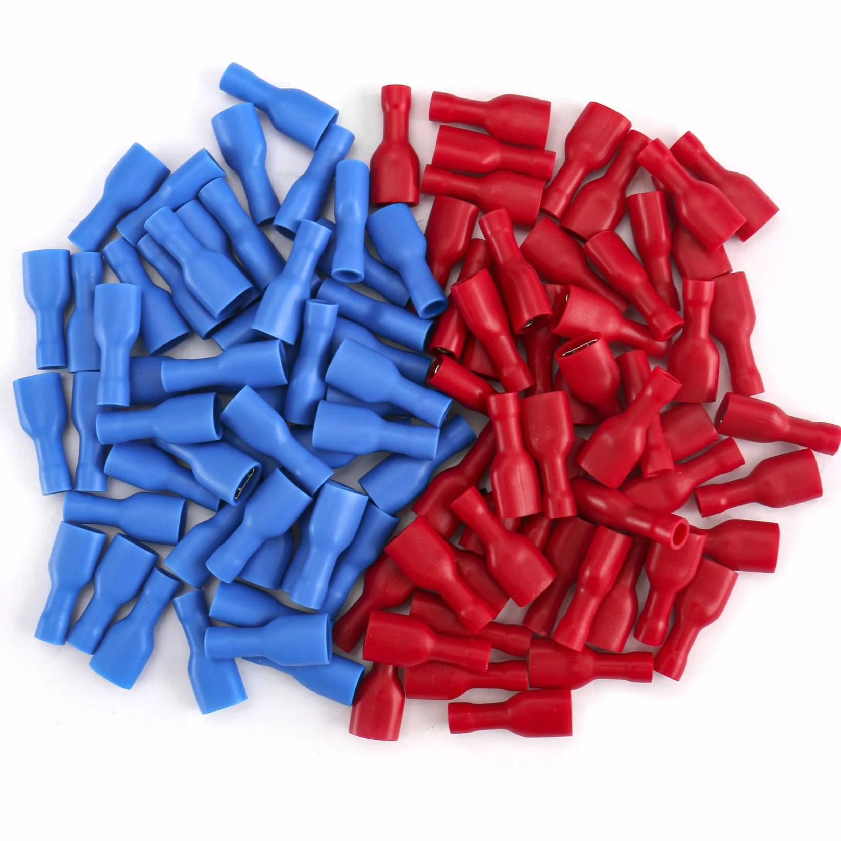 Heschen Terminales rápidos hembra de vinilo totalmente aislados 6.3x0.8mm, rojo para 0.5-1.5mm² (22-16 AWG), azul para 1.5-2.5mm² (16-14 AWG), 100Pack