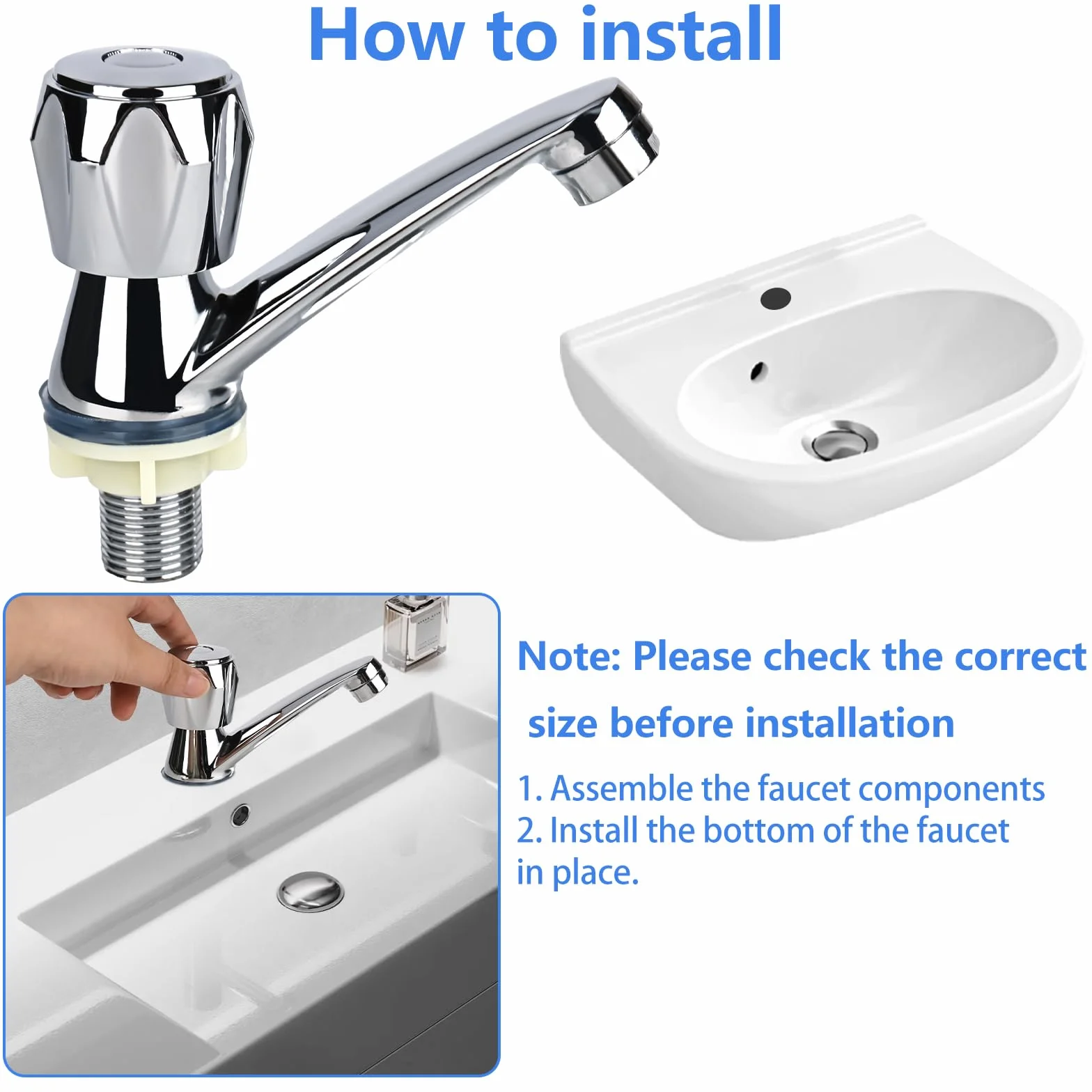 Grifo de baño simple de agua fría para lavabo, moderno grifo de lavabo cromado, grifo de baño de agua fría, grifo con manguera de conexión de 60 cm, grifo para lavabo y baño