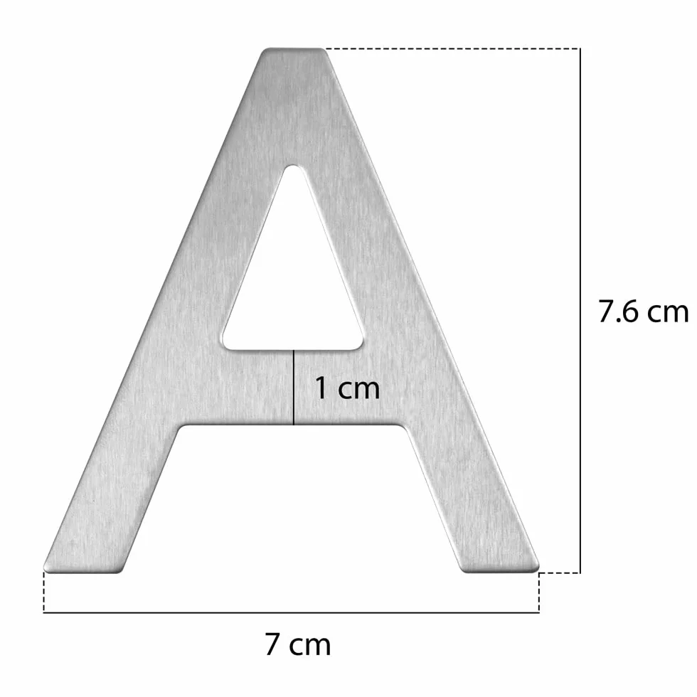 Número y letra de la calle, número de la puerta o número de la casa, de acero inoxidable Plata brillante, con soporte adhesivo, de 76 mm de altura (A)