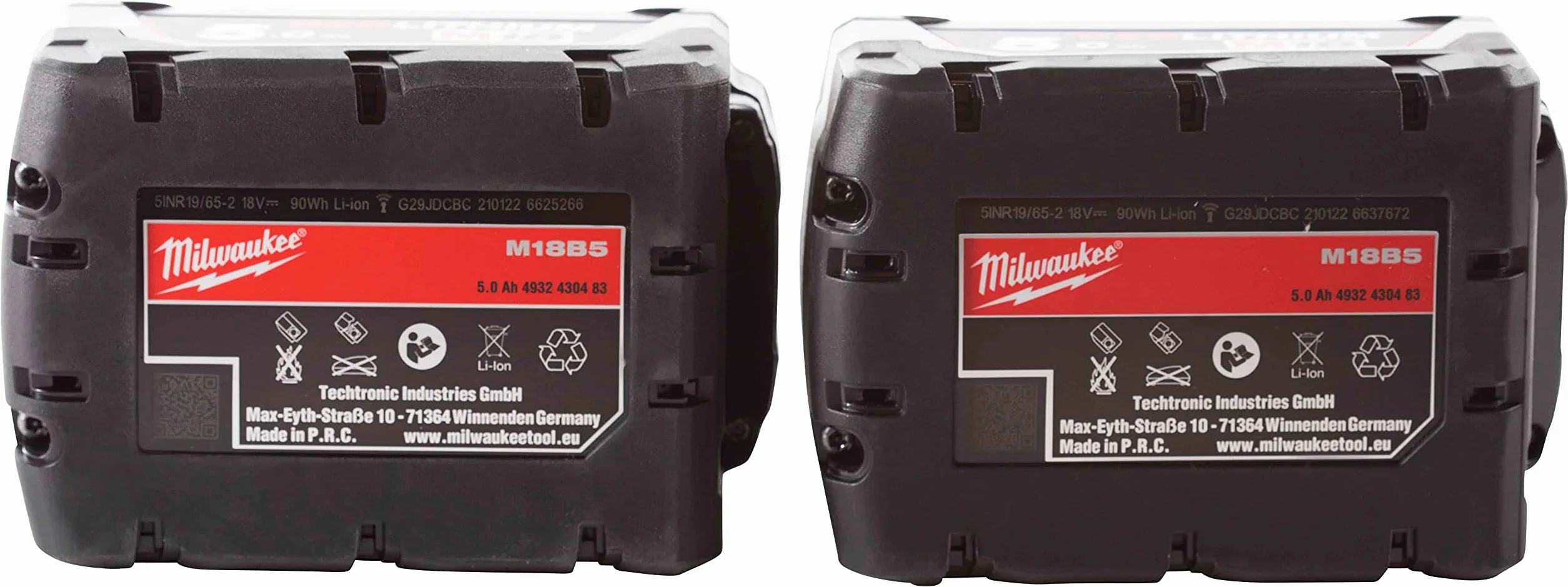 Milwaukee Pilas M18B5 18V 5Ah, 2 Unidades, 18 V, Color Rojo