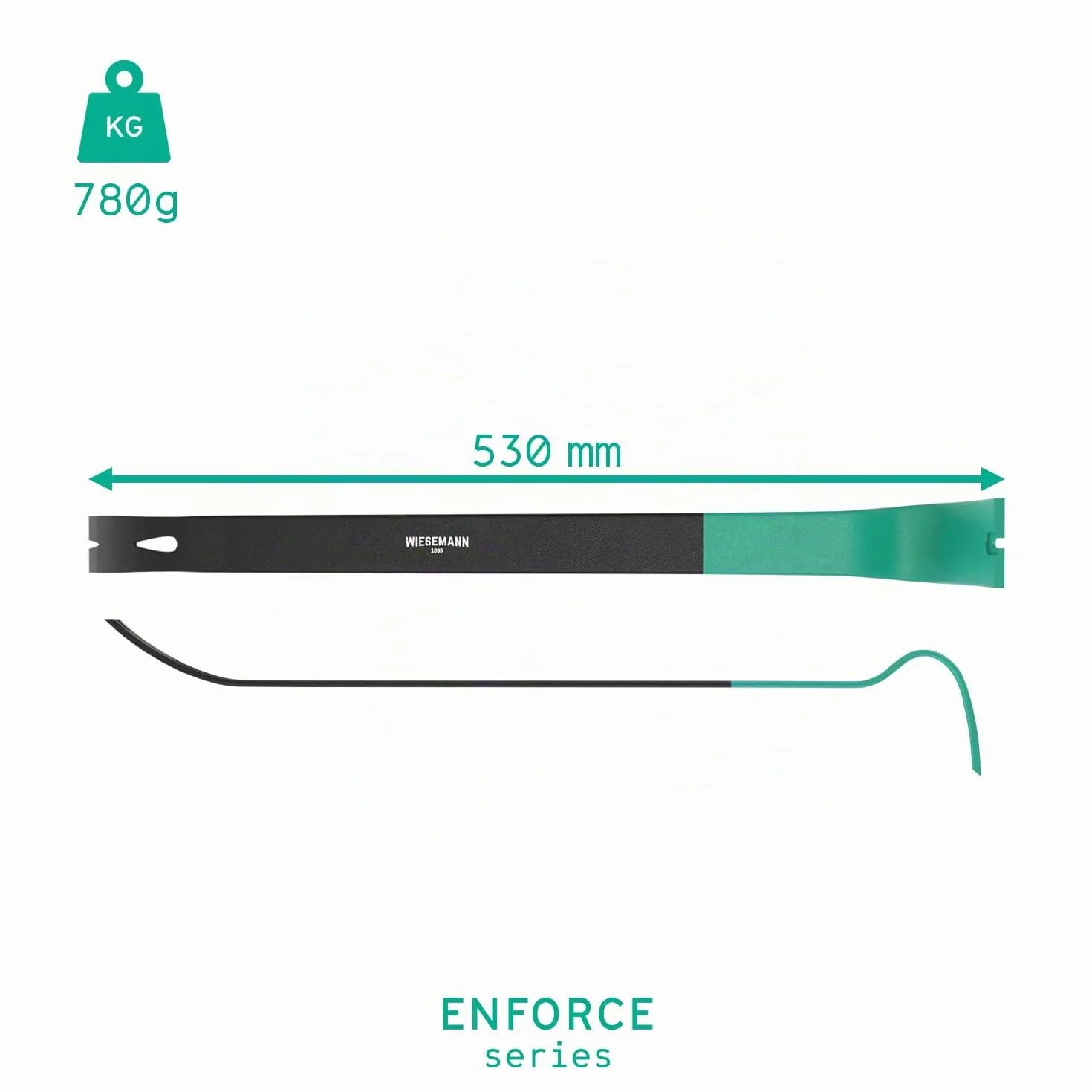 Barra sacaclavos grande de 530 mm de la ENFORCE Serie | Sacaclavos reforzado de acero especial para resistir sobrecargas de WIESEMANN 1893 | Palanca grande | 80522