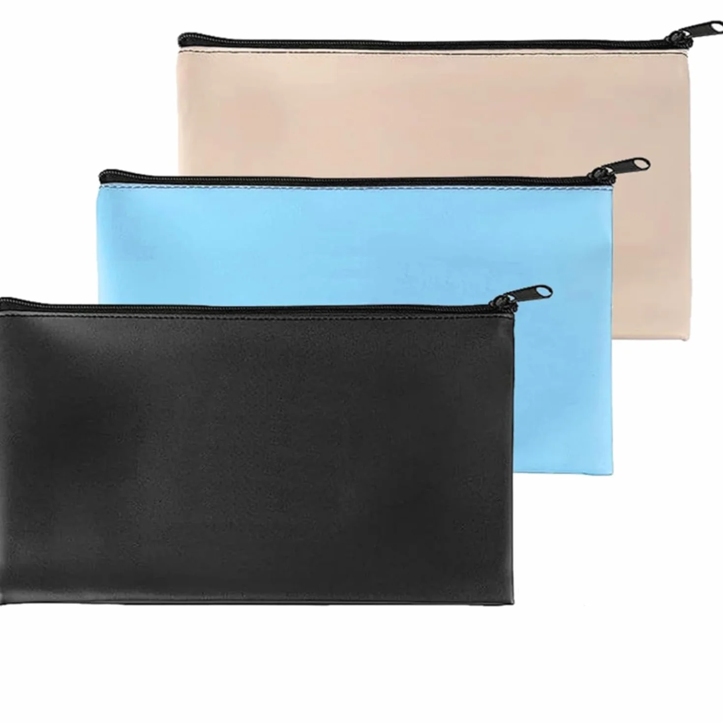 Bolsas de Documentos con Cremallera a Prueba de Agua 28 x 15 cm, Bolsa de Seguridad para Dinero, Pasaportes, Archivos, Beige Negro Azul