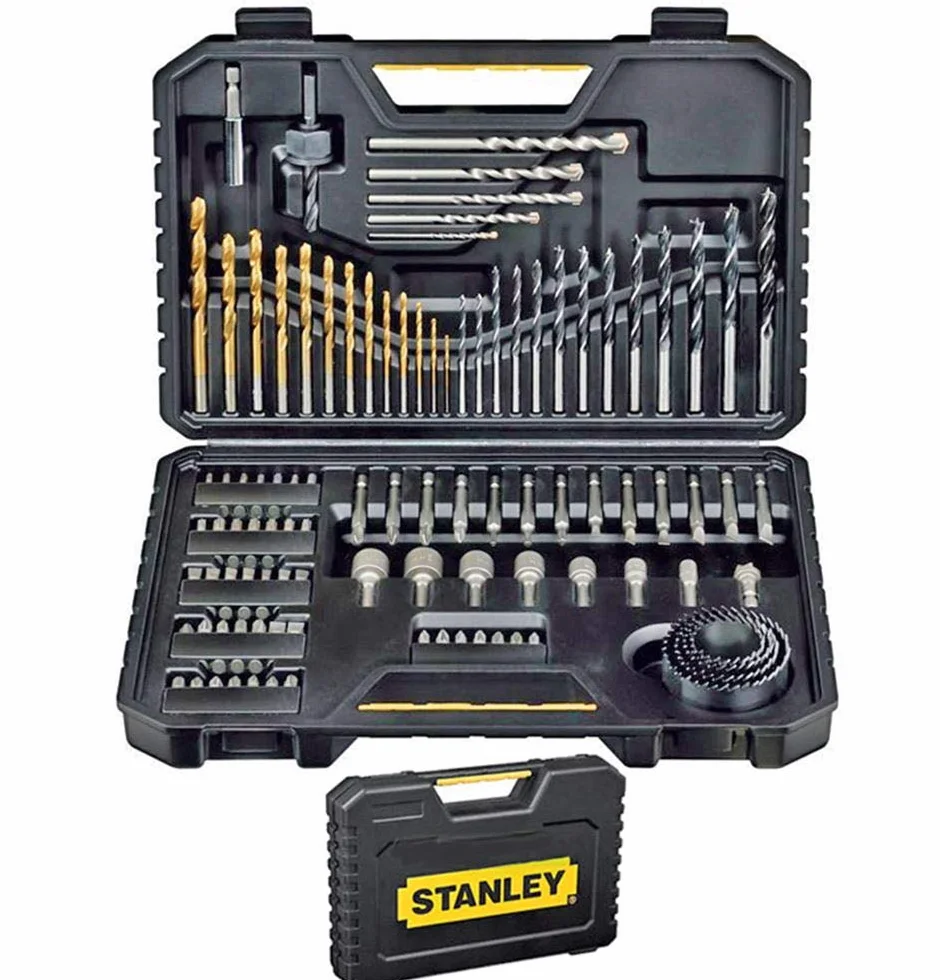 STANLEY Juego de 100 Piezas para Taladrar y Atornillar, Brocas para Madera, Metal, Albañilería, Puntas Destornillador, Incluye Estuche Robusto, STA7205-XJ