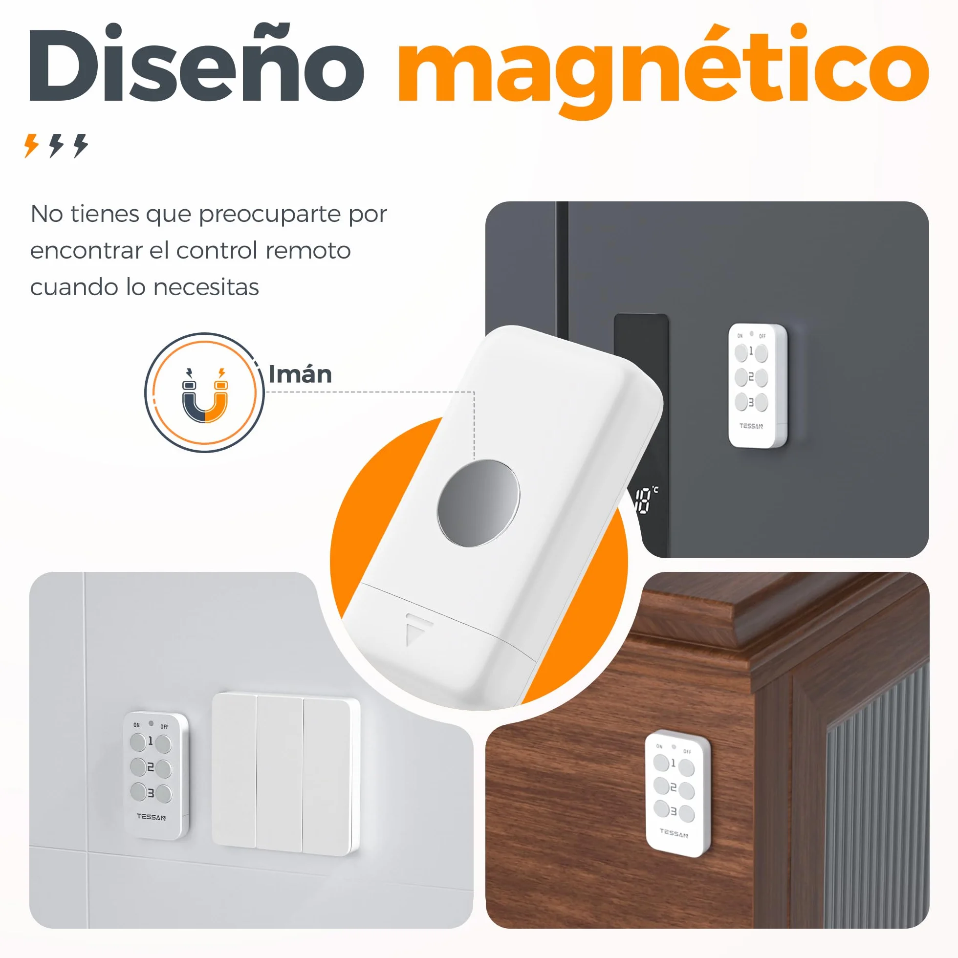 TESSAN Kit de Enchufe con Mando a Distancia | 3 Enchufe Programable con 1 Mando a Distancia, Alcance de 30,5M, para Adornos, Electrodomésticos y Lámparas, 3600 W, Gris