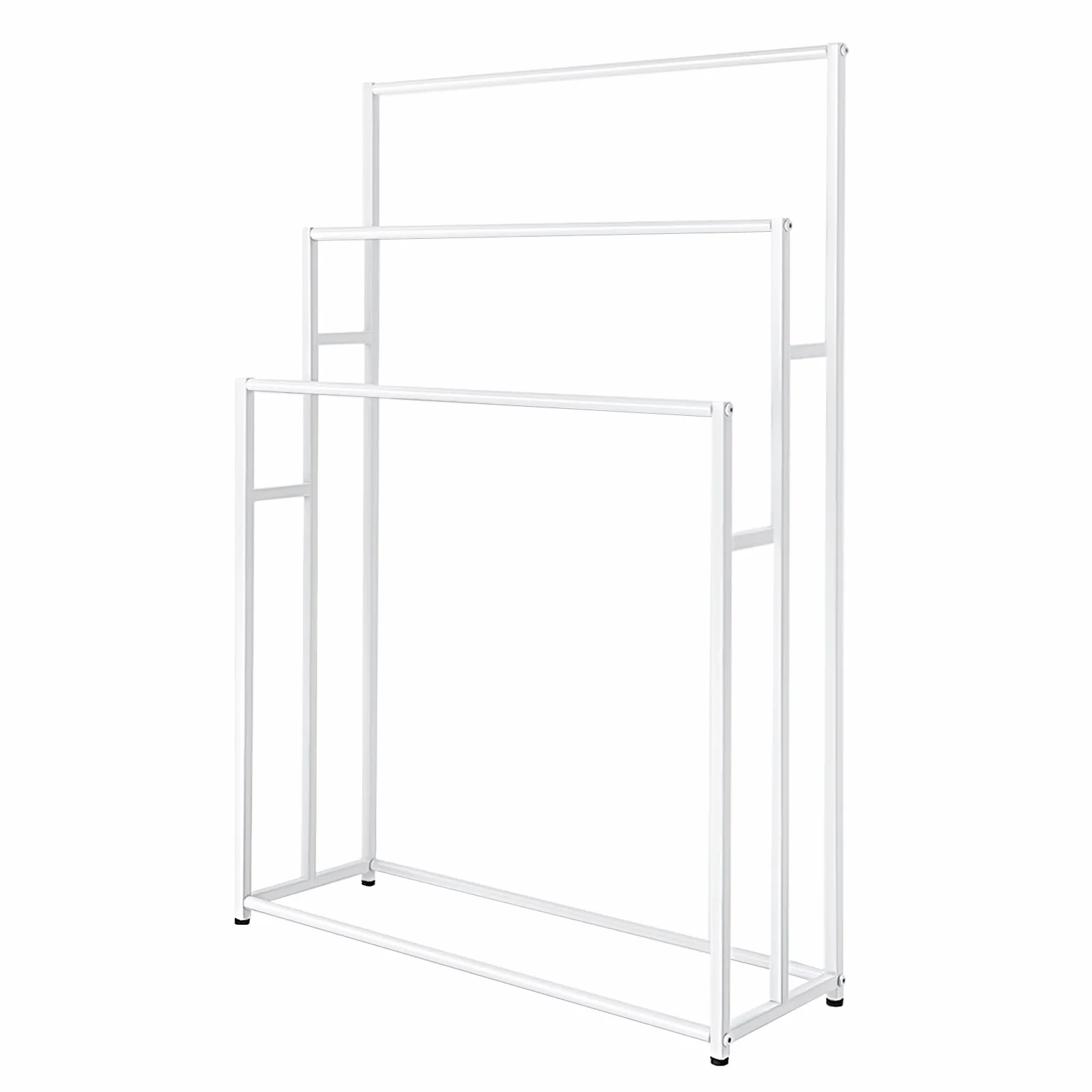 Toallero de pie de 3 niveles, de gran tamaño, con reposapiés ajustables, para dormitorio, baño, balcón, piscina, blanco