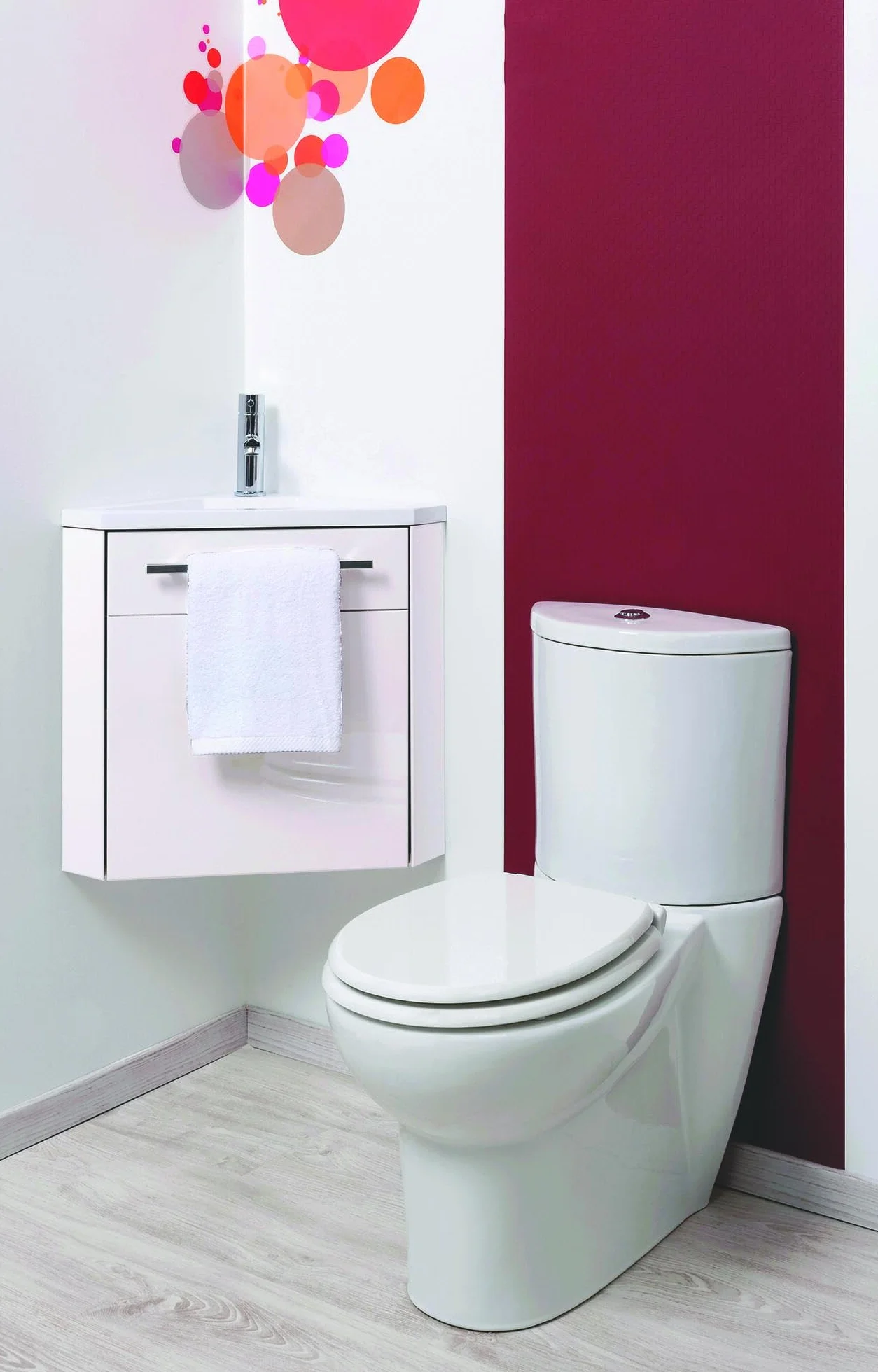 ONDÉE - Mueble de Lavabo suspendido colección Nino - Mueble de Esquina Compacto - 1 Puerta - Cierre Progresivo - instalación Reversible - Ancho 53cm - Acabado Lacado Blanco