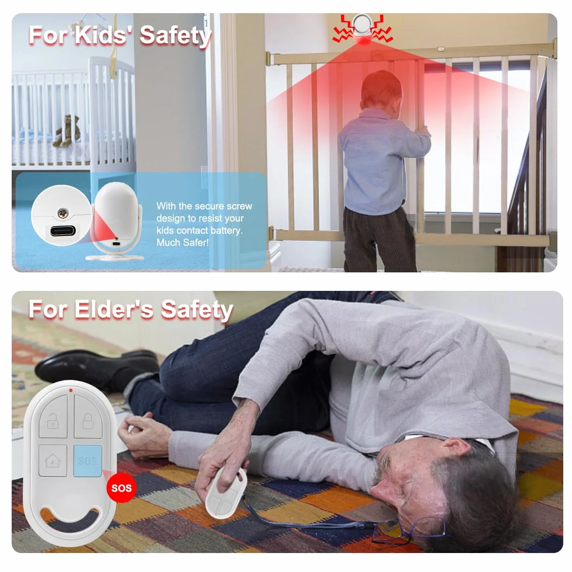 GALOOK Alarmas para Casa con 2 Control Remoto, Sensor de Movimiento con Alarma para Casa, Tienda, Oficina, Furgoneta, Garaje, Control Remoto Infrarrojo Sistema de Alarma Antirrobo, 125dB