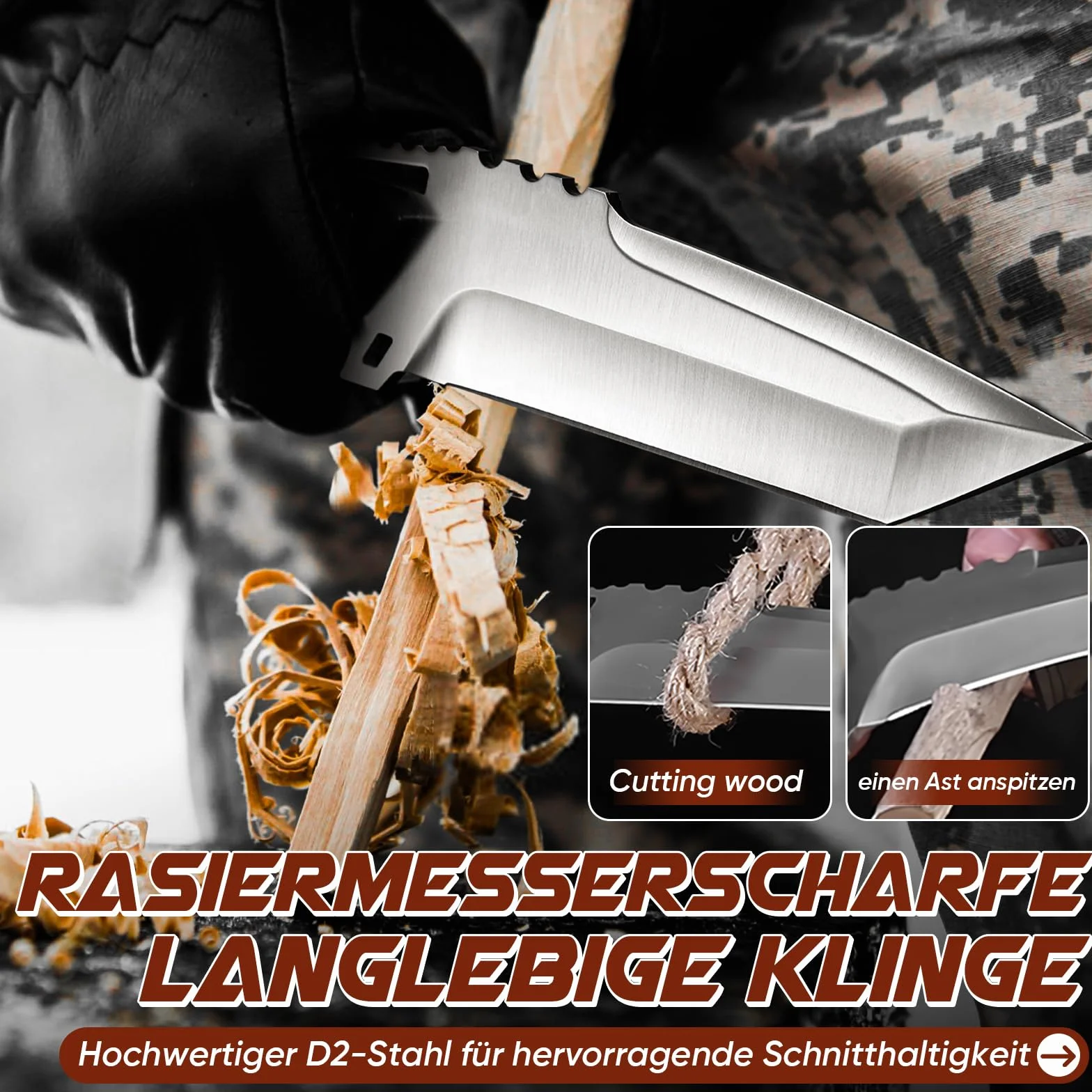 Cuchillo de Supervivencia Zircon Dragon para Exteriores - Con funda Kydex, hoja fija de acero D2, estilo Jungla de espiga completa y mango de G10. Ideal para camping y como regalo para hombres.