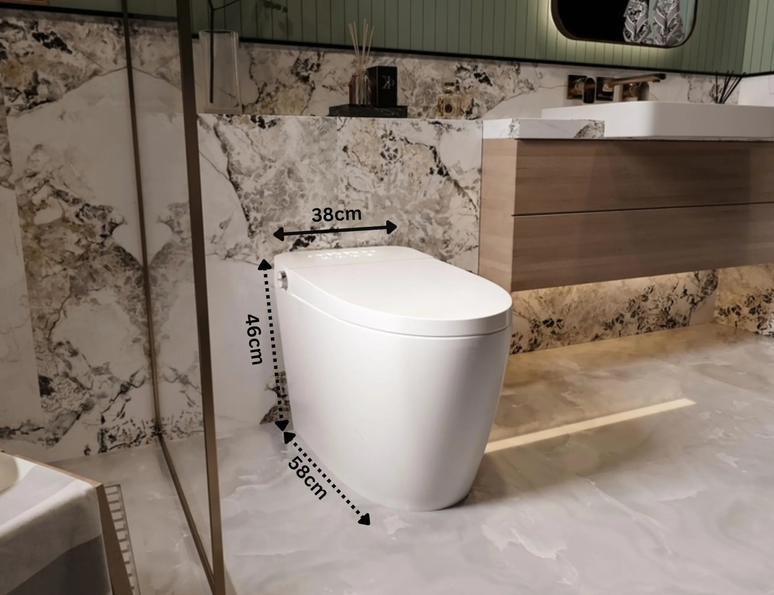 Nashi - Inodoro Japones | WC con Bidet | Agua Caliente, Taza calefactable y Secado | Asiento con Apertura y Cierre Automático | Autolimpieza y Esterilizador UV (Desagüe salida a suelo)