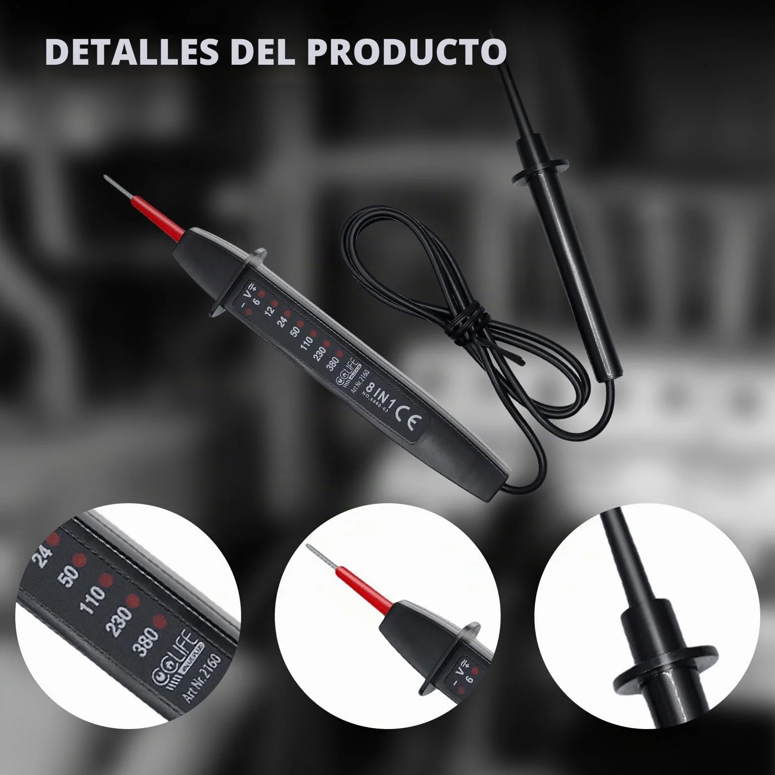 CCLIFE Probador de Tensión Bipolar 6-380V AC/DC con Pantalla LED – Test de Fase Robusto y Ergonómico (sin batería)
