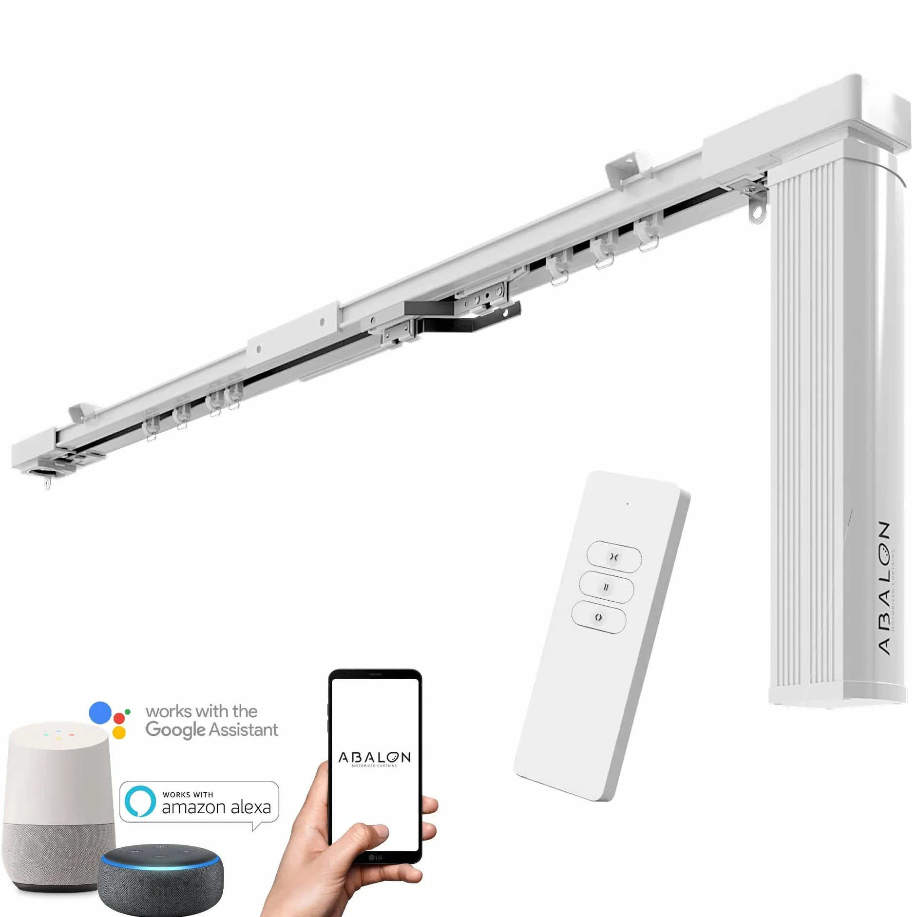 ABALON Riel Motorizado para Cortinas, Motor WiFi Compatible con Alexa Google Home y App Móvil Tuya Smart, Mando a Distancia, Ancho de Hasta 3 Metros, Color Blanco