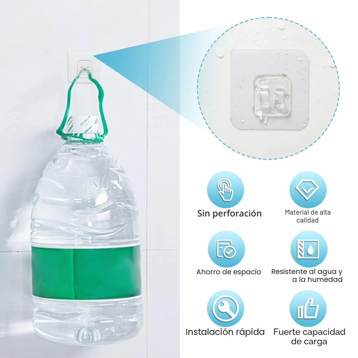 36 Piezas Ganchos Adhesivos Extra Fuertes, Ganchos Grandes Transparentes, Gancho Multiusos Reutilizables, Ganchos Impermeables para Cocina Baño Pared