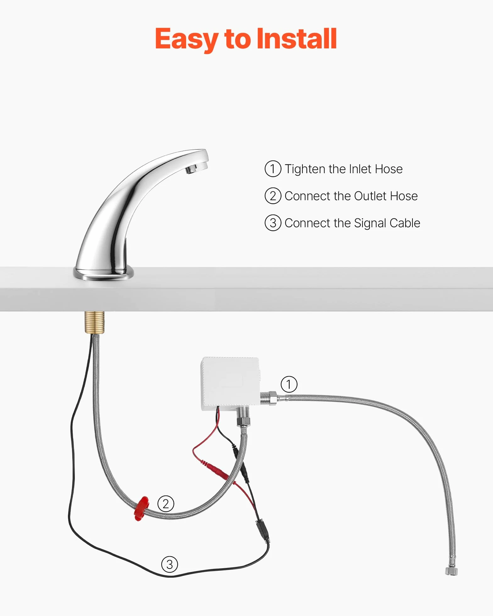 VEVOR Grifo de Lavabo sin Contacto, Grifo Automático para Baño de Solo Agua Fría, Aleación de Zinc, Diseño Delfín, con Tapa G233, Resistente a la Oxidación, 160 x 45 x 125 mm, Cromado Plateado