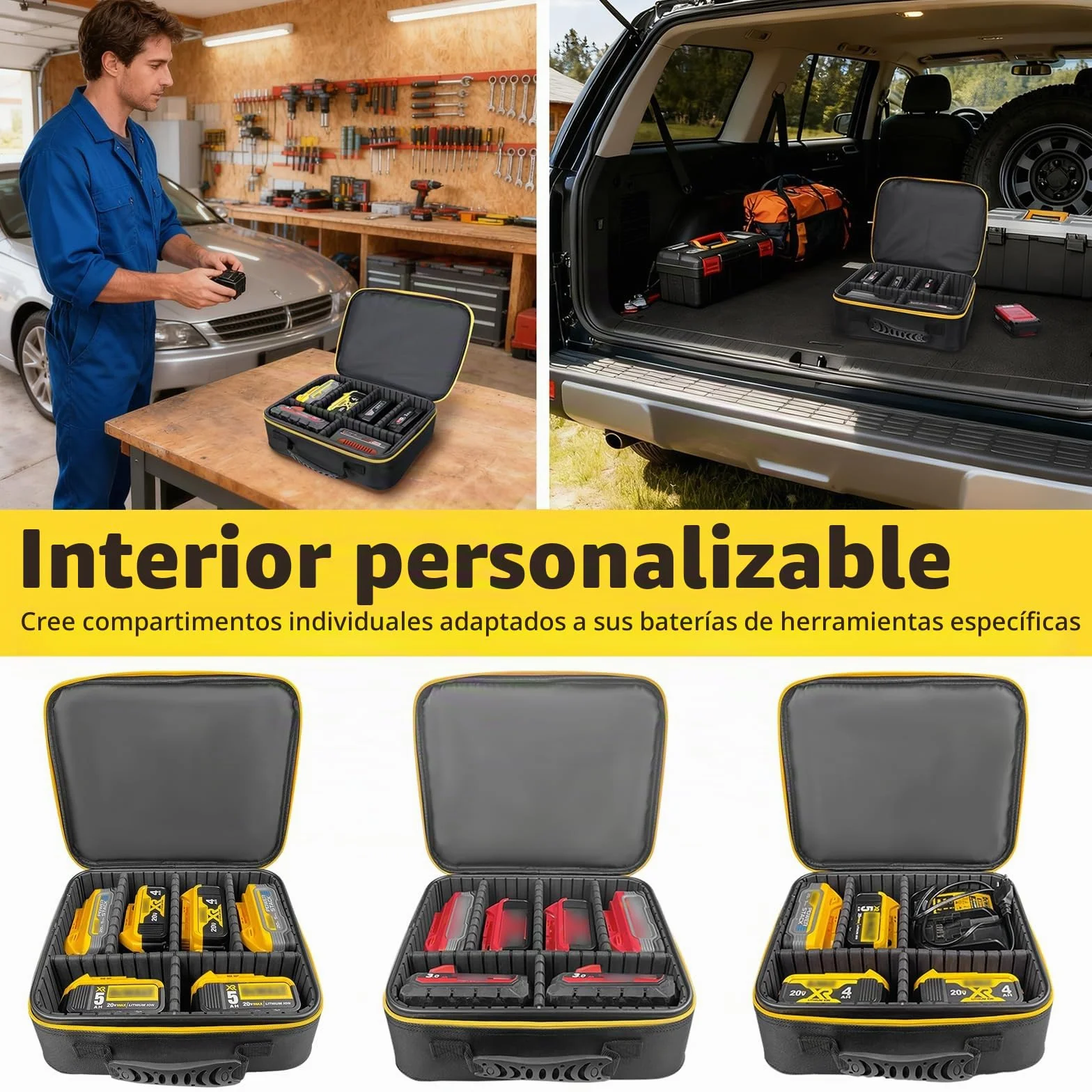 Maletín Herramientas Bolsa Portátil para Baterías y Cargadores | Porta Utensilios con Divisores Ajustables, Caja Electricista, Accesorios Eléctricos, Impermeable Antigolpes, 30 x 26 x 10cm