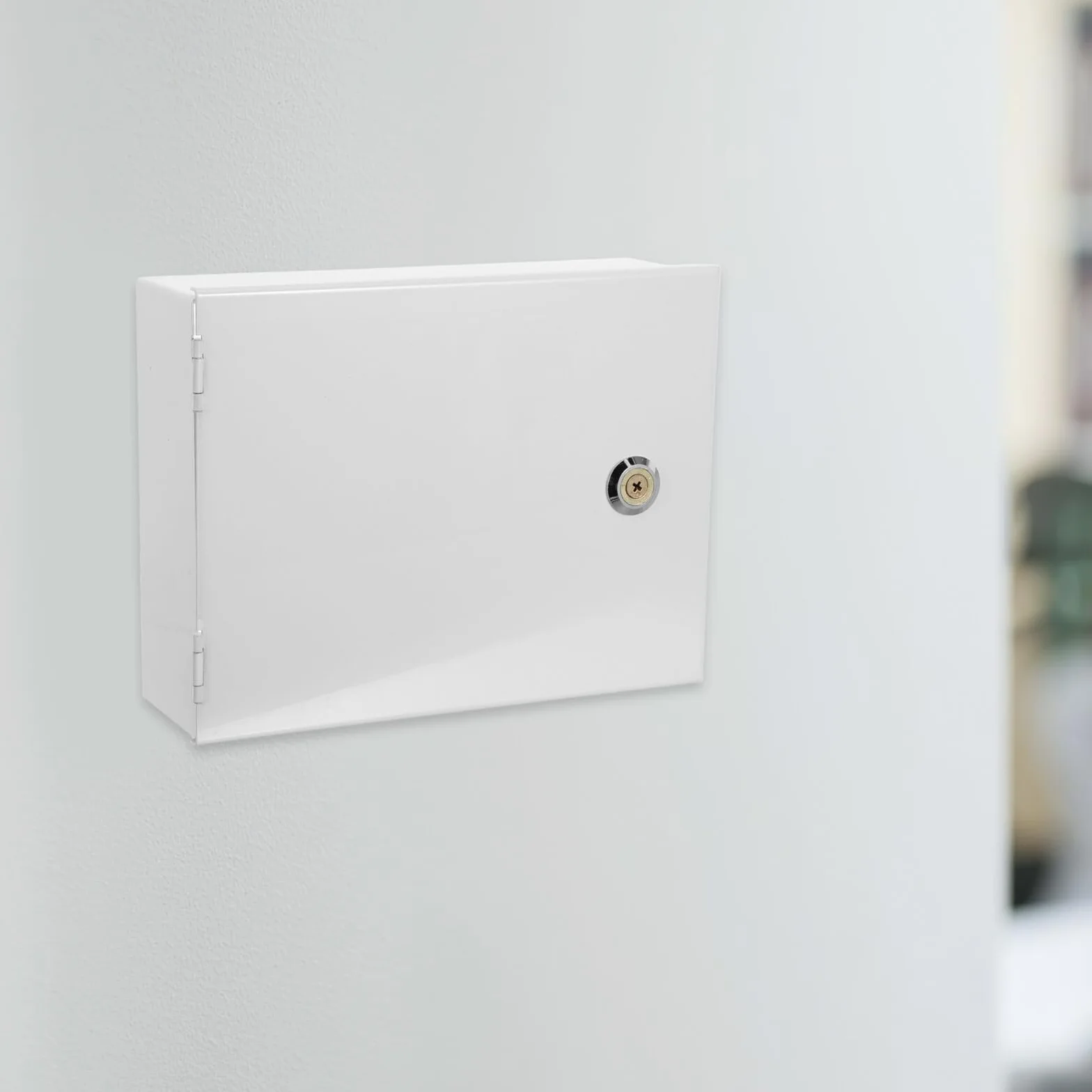 SHINEOFI Caja de Hierro Blanco con Cerradura para Interruptores de Alarma, Montaje en Pared, Pequeña Caja de Seguridad para Llaves