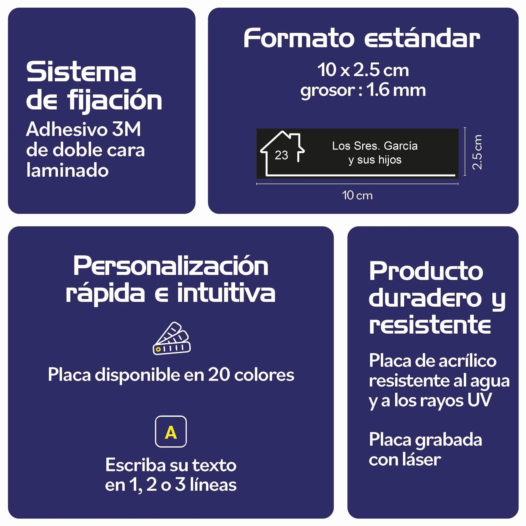 Mygoodprice - Placa para buzón, grabado de nombre y número, autoadhesiva y personalizable, de 10 x 2,5 cm, aluminio cepillado