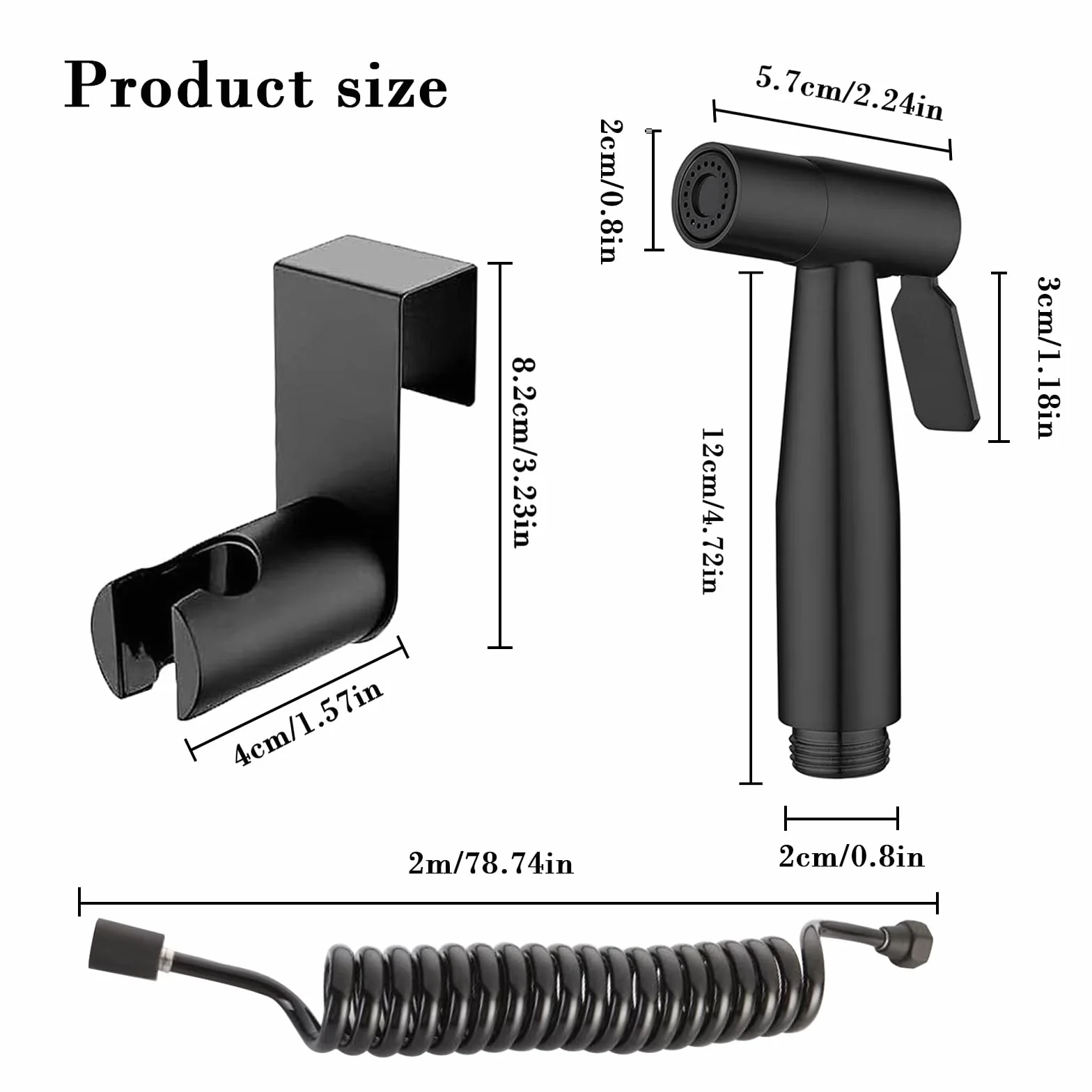 Grifo de Bidet con Manguera 2m, Cabezal de Ducha WC, Kit de Rociador de Mano de Acero Inoxidable Negro