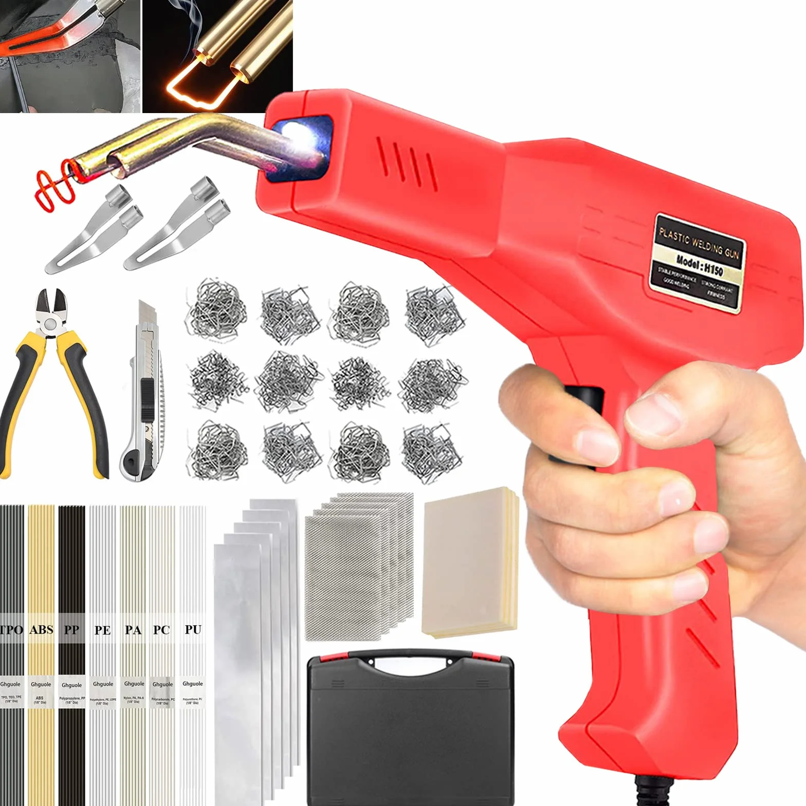 220W Soldador de Plástico,2 en 1 Kit Soldadora de Plastico&Soldadura Plástico,Kit Reparación de Plásticos con 800 pcs Arapas&64pcs Varillas Soldadura para Parachoques de Coche la Mayoría de Plásticos