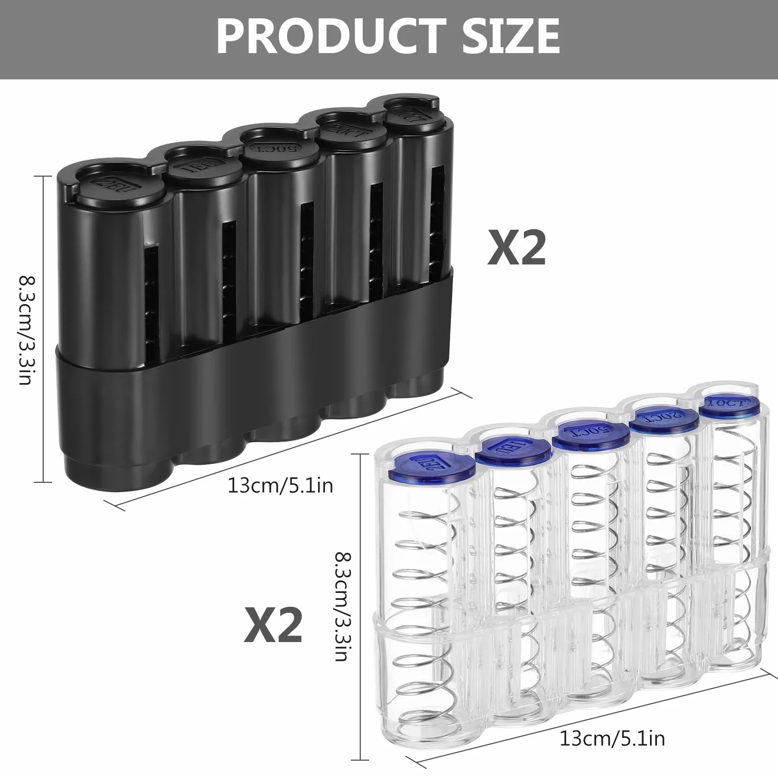 Portamonedas Compacto Clasificador Dispensador De Monedas Euro Caja Almacenamiento Soporte Negro Transparente 4pcs