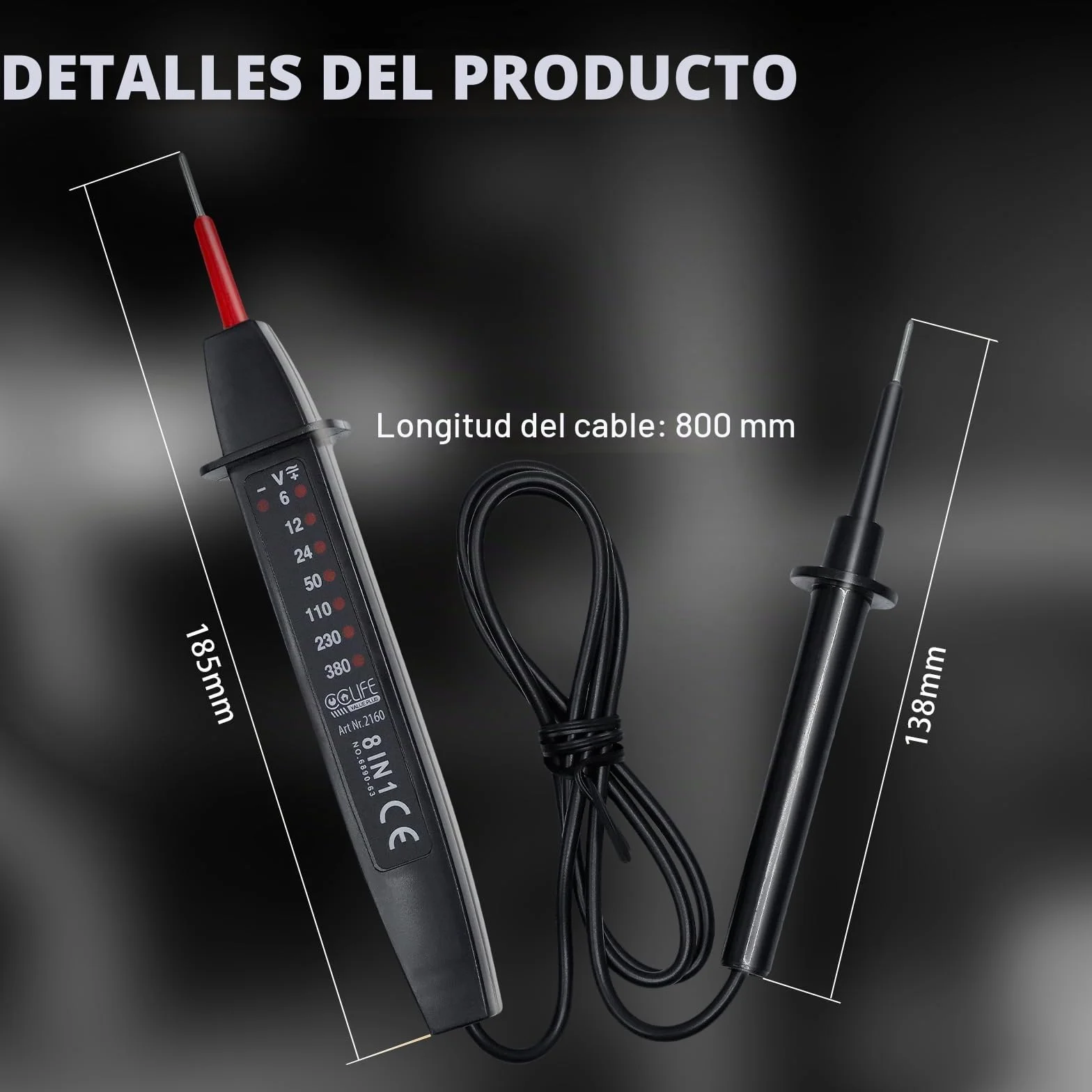 CCLIFE Probador de Tensión Bipolar 6-380V AC/DC con Pantalla LED – Test de Fase Robusto y Ergonómico (sin batería)
