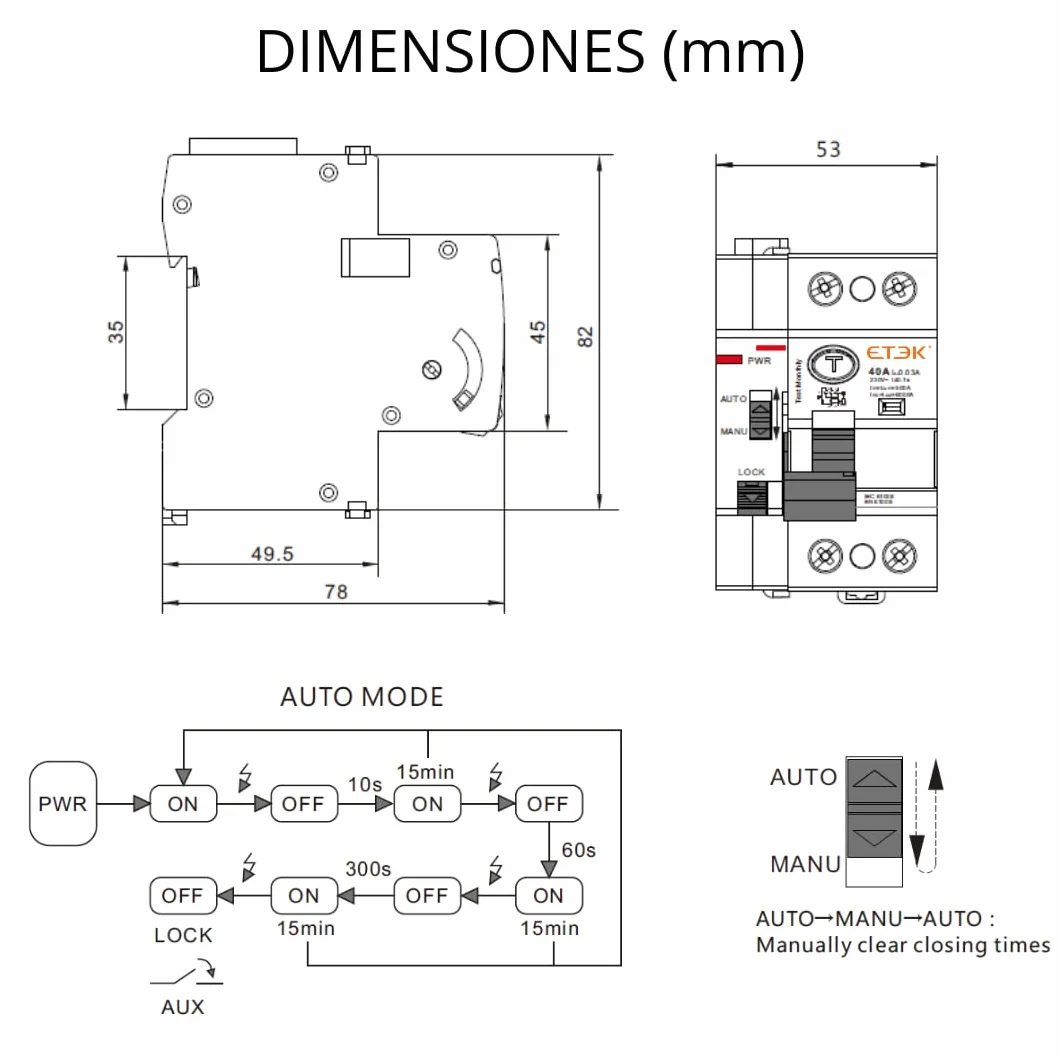 interruptor Diferencial Rearme Automatico Superinmunizado 2P 40A 30mA 6Ka TIPO A. Diferencial SI Auto Rearmable Super Inmunizado. Carril Din.