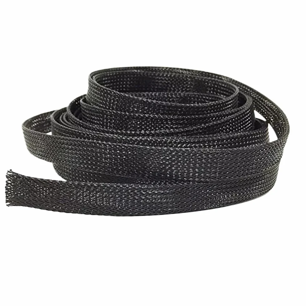 Manguitos de Manguera de Cable Trenzado, Funda Trenzada Extensible de Nailon Pet de 50 m, con Correa de Tierra Extensible de 3 a 100 mm, Malla Negra(6mm)
