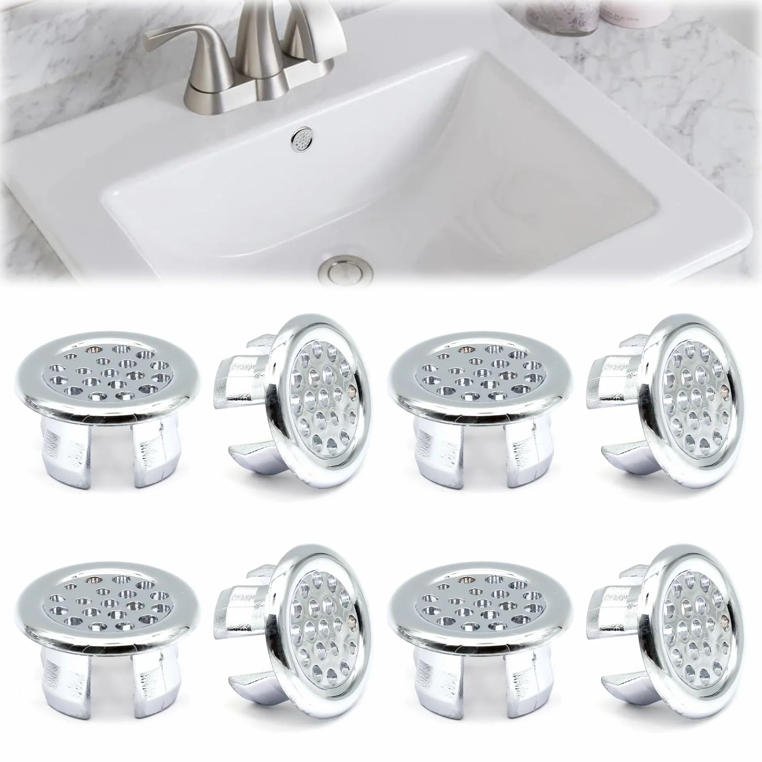 ZOCONE 8 Piezas Embellecedor Lavabo Agujero, Anillo Desbordamiento Embellecedor Rebosadero Lavabo, Anillo Hueco Agujero Redondo Tapa Rebosadero Lavabo Inserto para Fregadero, Baño, Cocina