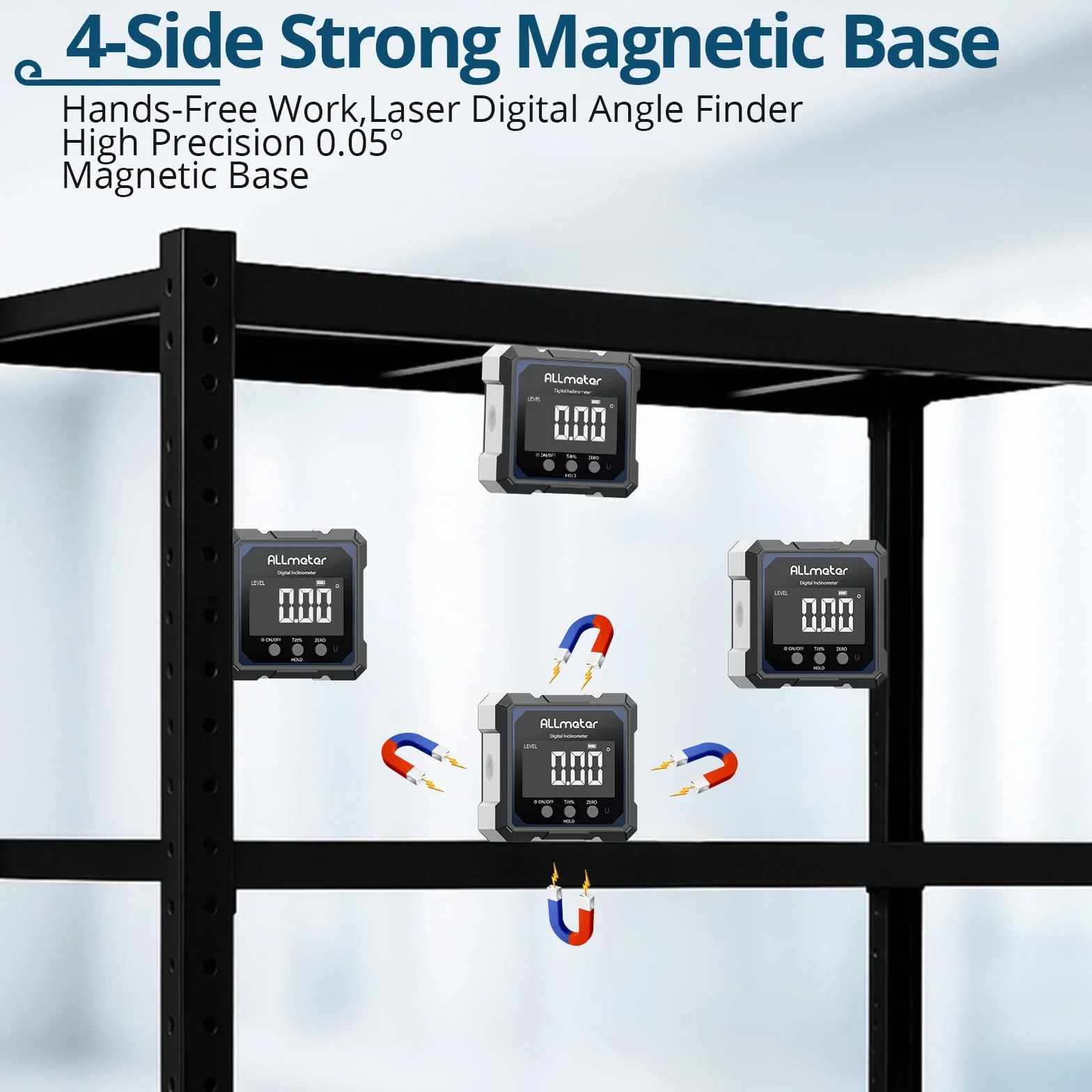 Medidor de ángulo digital recargable con nivel láser, 4 lados magnéticos, láser verde, inclinómetro +/- 0,1°, USB-C, para carpintería y construcción