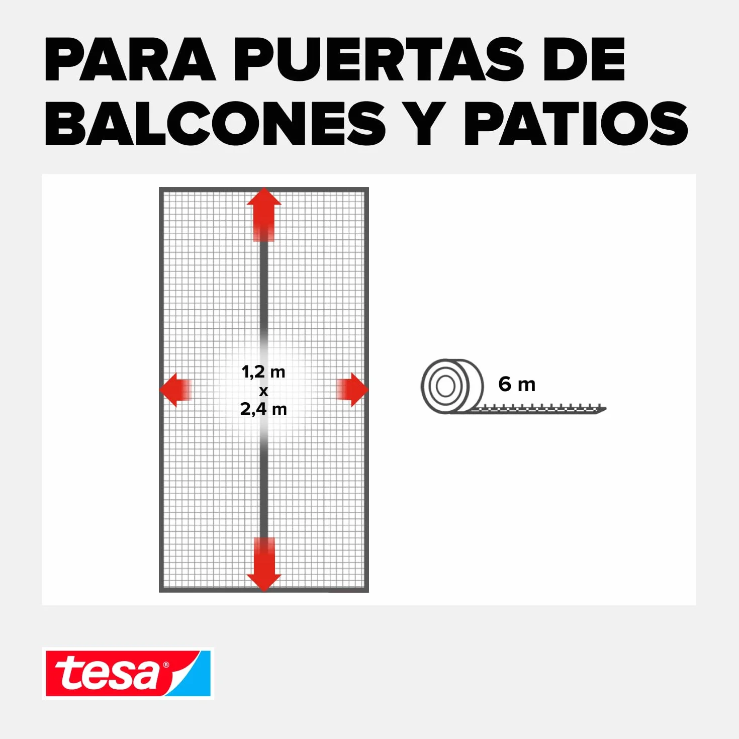 tesa Insect Stop - Cortina Mosquitera Magnética con Cierre Automático - Malla Protectora Contra Insectos para Puertas de Balcón y de Patio - Fácil Instalación sin Taladrar - 2,4 m x 1,2 m