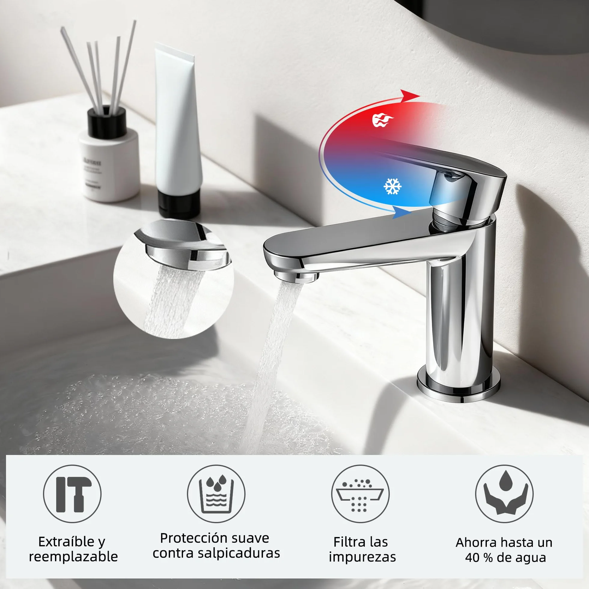 BELZ Grifo de Baño, Grifo de Baño Monomando para Lavabo, Grifo Mezclador de Latón Sólido, Ahorrador de Agua y Duradero, Cromado