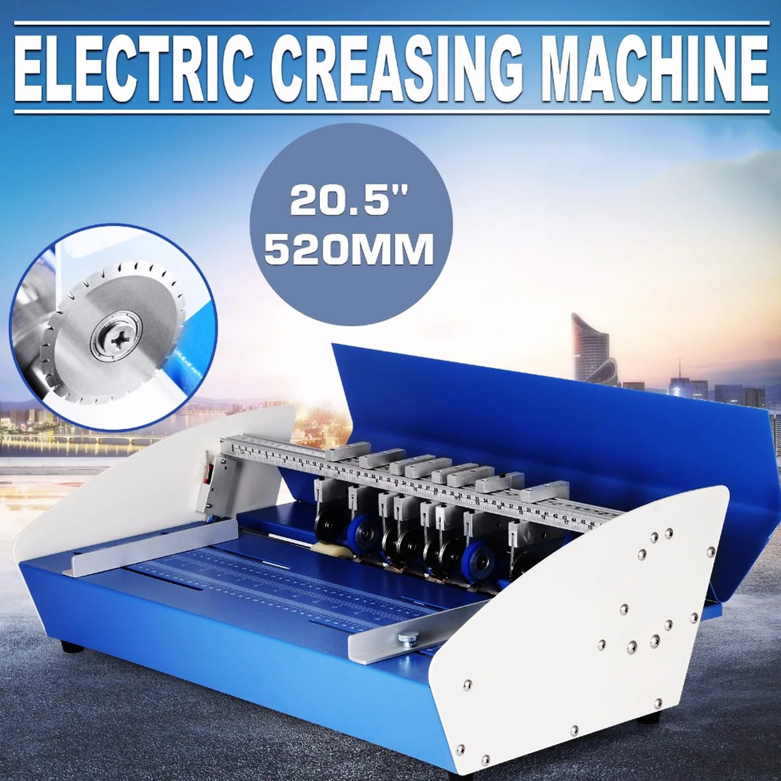 Máquina Plegadora Eléctrica 520 mm con Ajuste de Profundidad, Marcado y Perforador de Papel