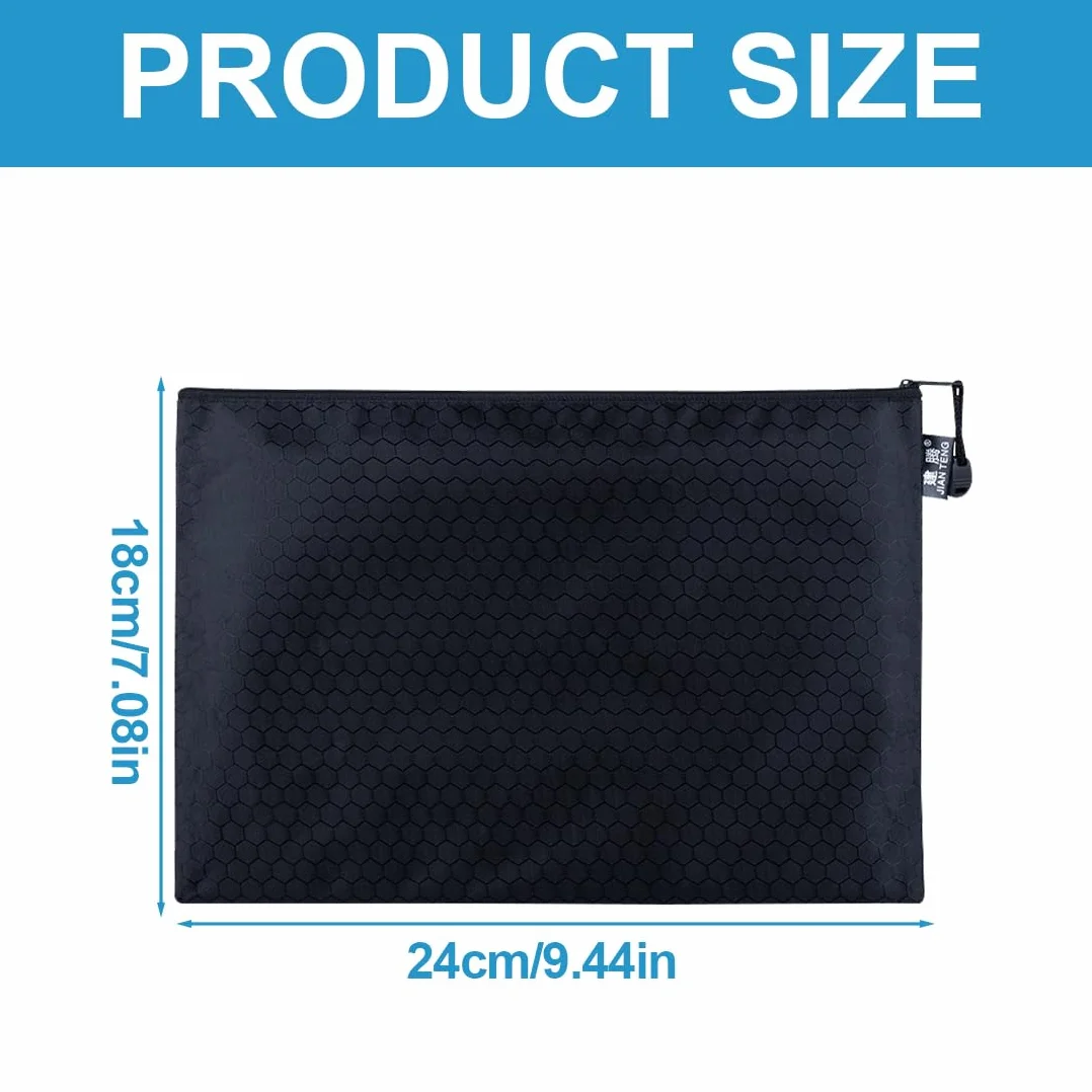 Bolso Impermeable para Dinero con Cremallera A5 Negro