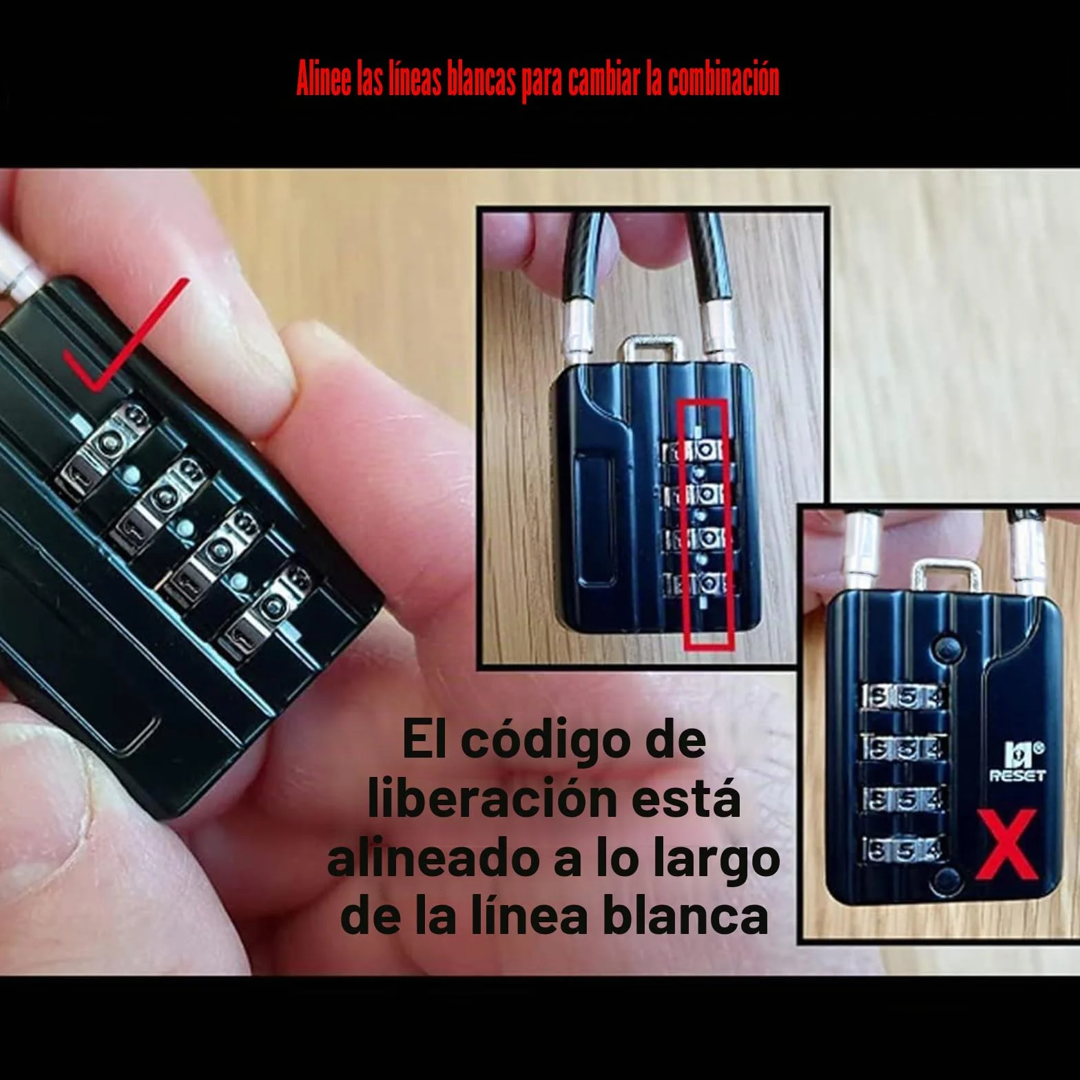RESET-204 candado de cable flexible de 30 cm con combinación de 4 dígitos, candado largo para cubo de basura, taquilla, equipaje, maleta, casco y armero, diámetro 5 mm, negro, 2 unidad