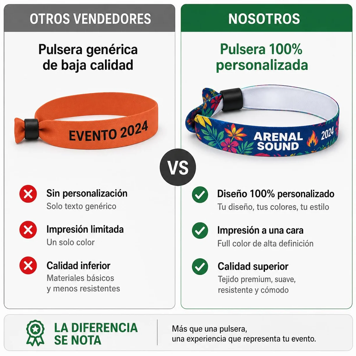 Pulseras Personalizadas de Tela para Eventos, Festivales, Fiestas, Identificación VIP - Fabricación Española