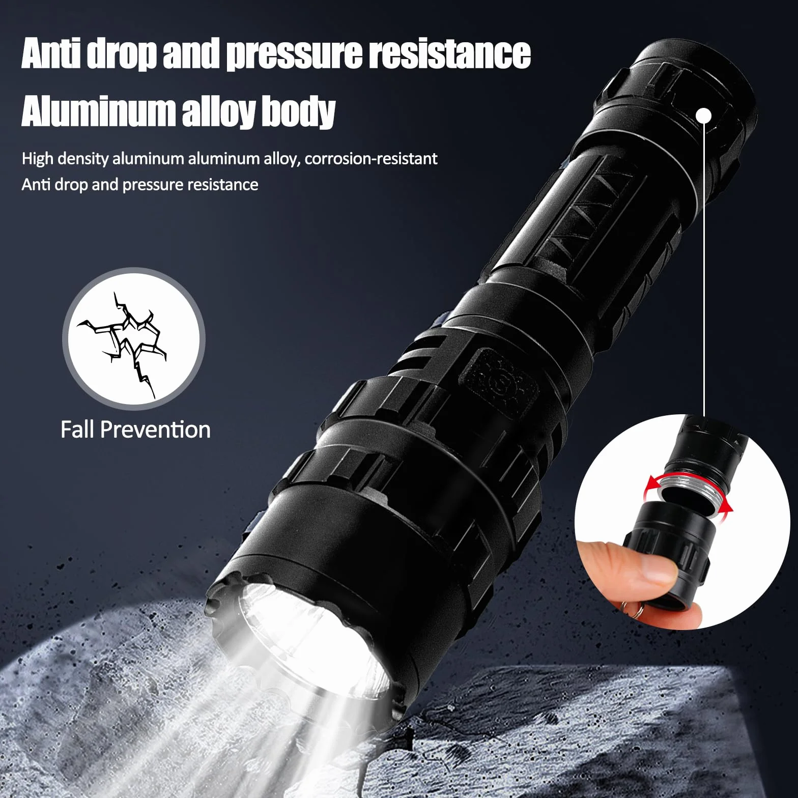 Kit de Linterna LED Alta Potencia Recargable 1600 LM Brillante Antorcha Táctica Linterna de Mano 5 modos 500 metros Impermeable con cargador USB y modo SOS (batería incluida)