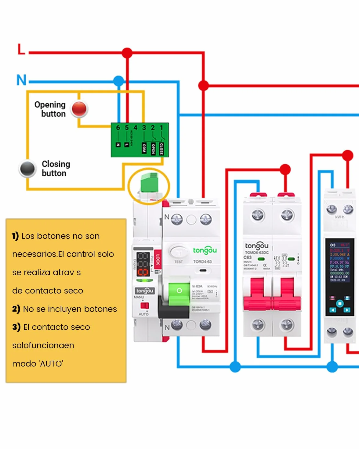 TONGOU Diferencial Auto Rearmable, Diferencial 40A 30mA, Tipo A 1P+N 230V, Diferencial Superinmunizado Rearmable, Aplicable a Viviendas Familiares, Edificios Comerciales Pequeños, etc