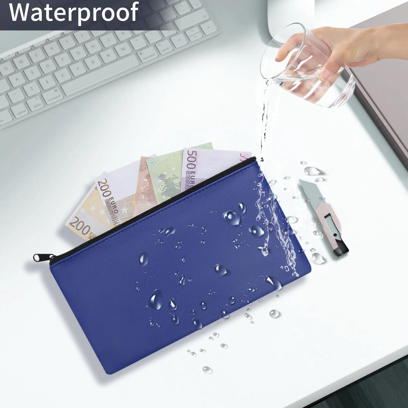 Bolsas Dinero Impermeables PU con Cremallera A5 Set de 4 - Organizador para Dinero Tarjetas Documentos