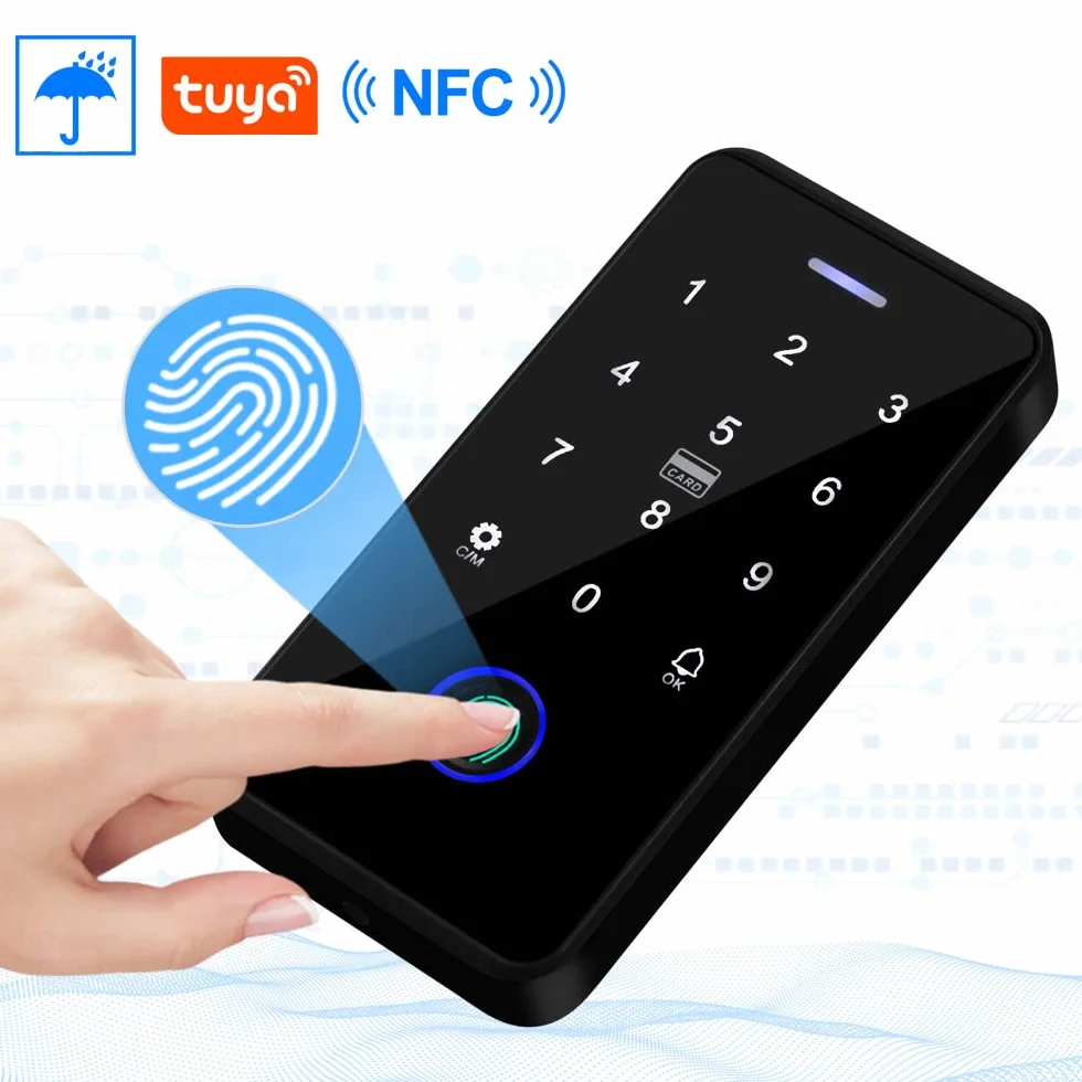 Fusyuly NFC Bluetooth Tuya Control de Acceso Teclado RFID IP68 Impermeable 13,56MHz Sistema de Huellas Dactilares Biométricas + Clave 10pcs