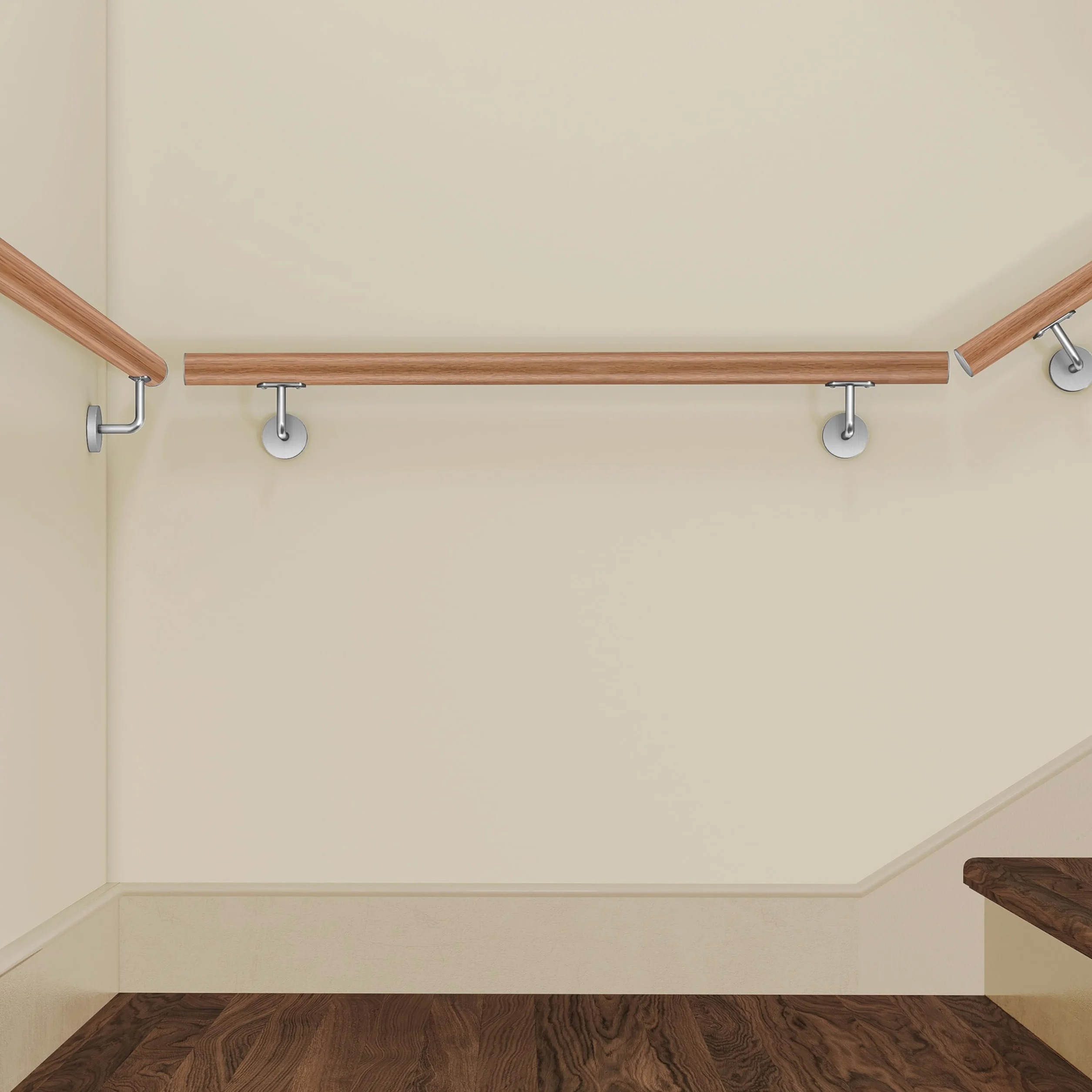 AICA Barandilla de escalera, Pasamanos de acero inoxidable 304 acabado madera marrón, 80 cm con 2 soportes, para Interior y Exterior